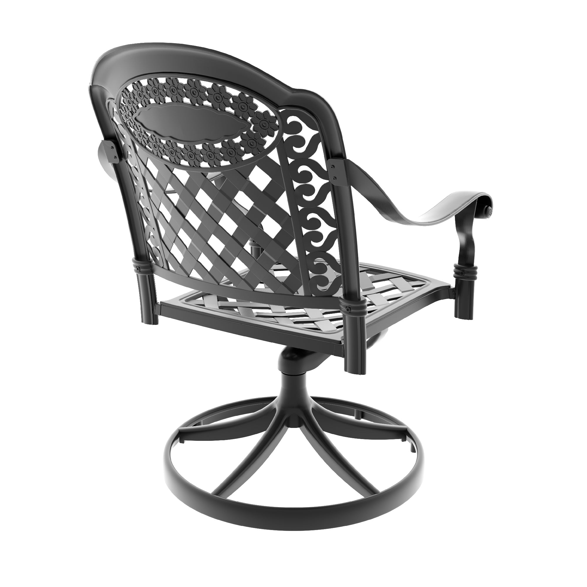2-Piece Cast Aluminum Patio Swivel Chairs Set with Black Frame & Cushions - Outdoor Garden Furniture for Poolside, Deck, or Backyard Relaxation