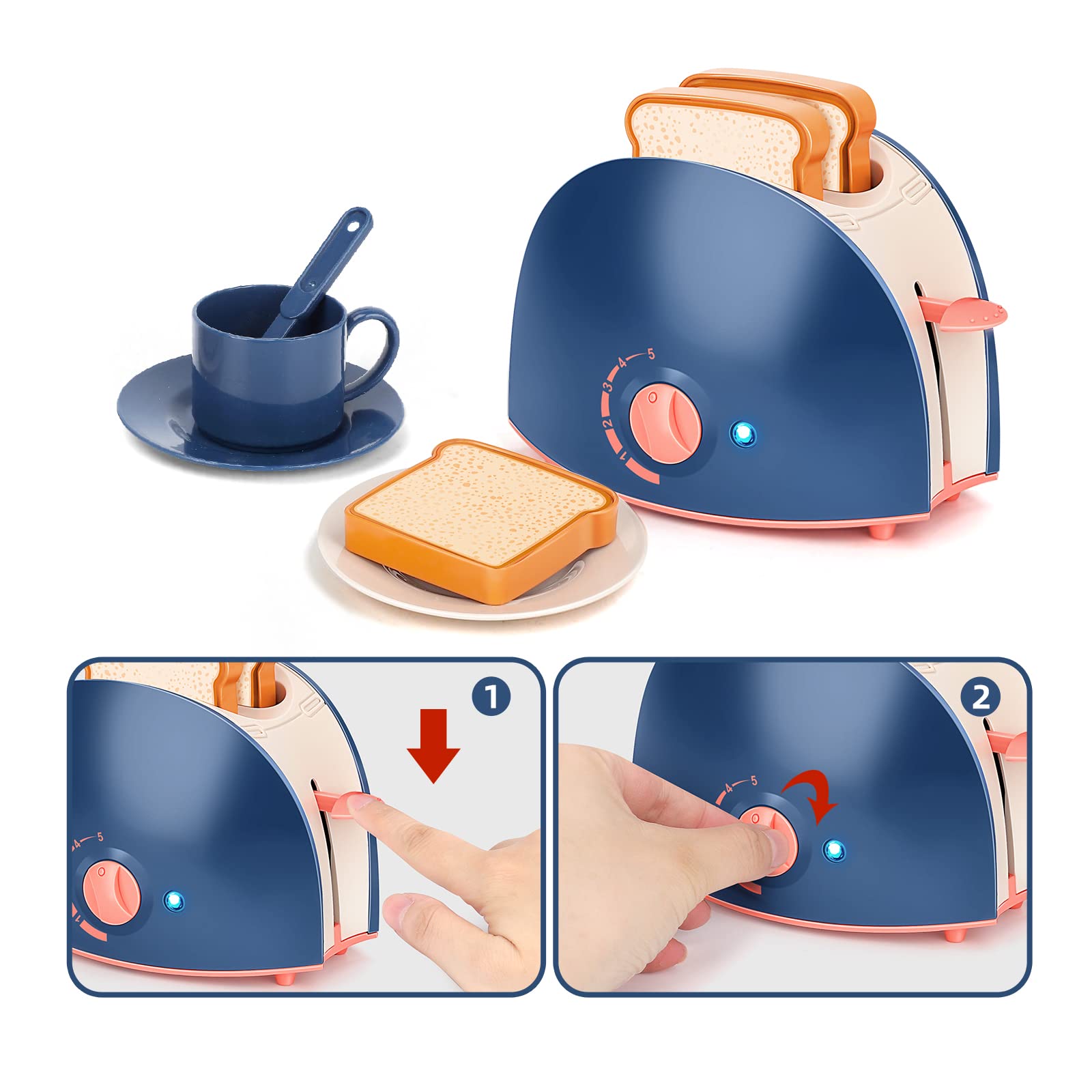 Kids Pretend Play Kitchen Appliances Toy Set - Realistic Coffee Maker, Blender, Mixer & Toaster with Lights & Sounds | Educational Role Play Toys for Children Ages 4-8 | Perfect for Birthday Gifts & Preschool Learning Activities