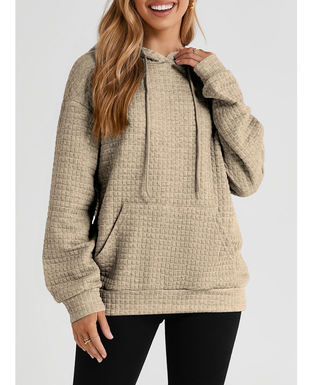 SELINK Women's Casual Pullover Waffle Hoodie - Long Sleeve Drawstring Hooded Sweatshirt with Pocket | Cozy Loungewear for Fall & Winter, Perfect for Home, Workouts and Outdoor Activities