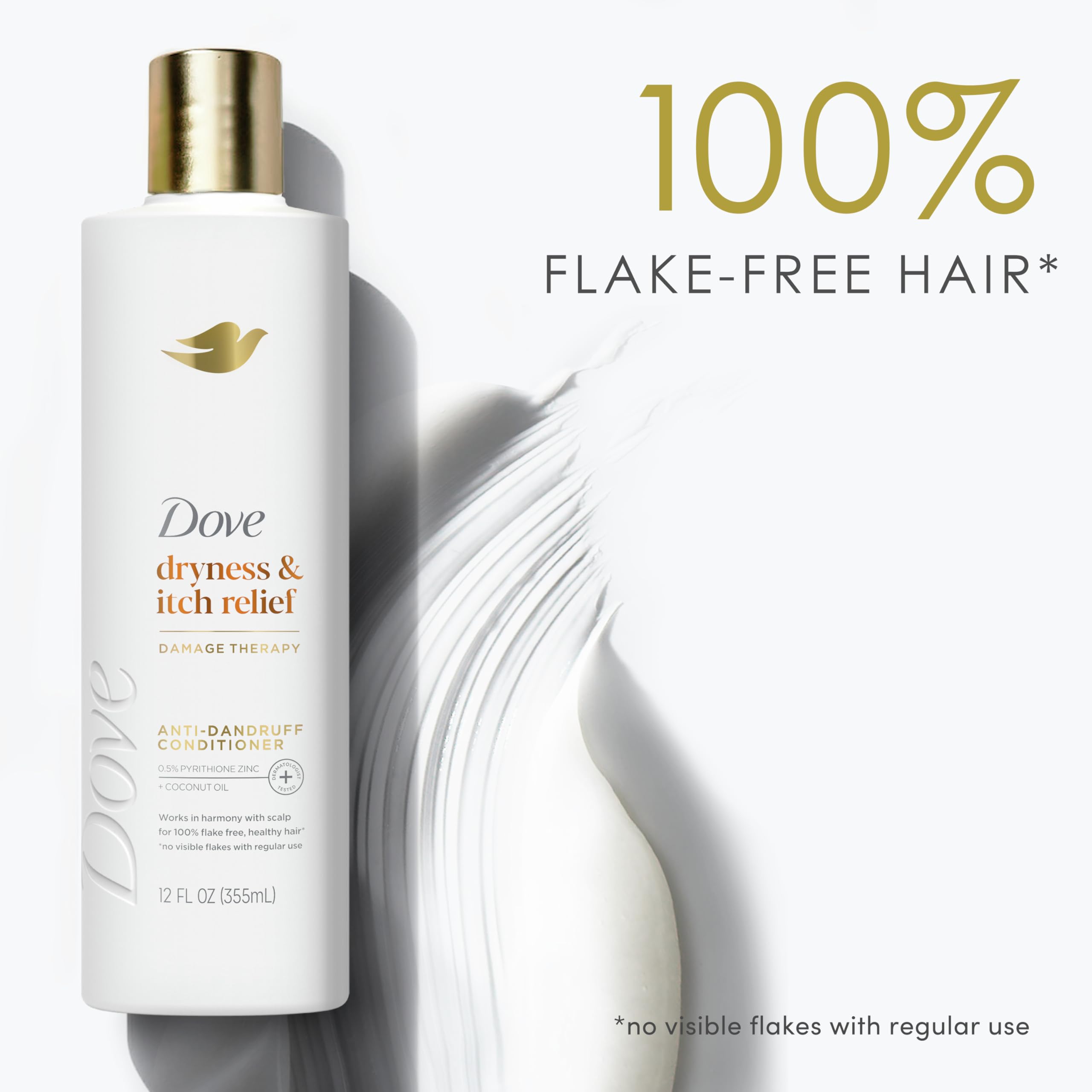 Dove Damage Therapy Derma Conditioner for Dry & Itchy Scalp - Pyrithione Zinc & Coconut Oil Formula (12 Fl Oz) - Soothes Flaky Scalp & Restores Hair Health - Perfect for Daily Use & Sensitive Scalp Care
