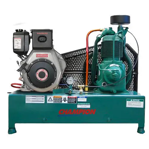 Champion R Series 9.3 HP Diesel Base Mount Air Compressor - Heavy Duty Industrial Air Compressor for Construction, Auto Repair & Farming | High Performance 9.3HP Diesel Engine | Durable Base Mount Design