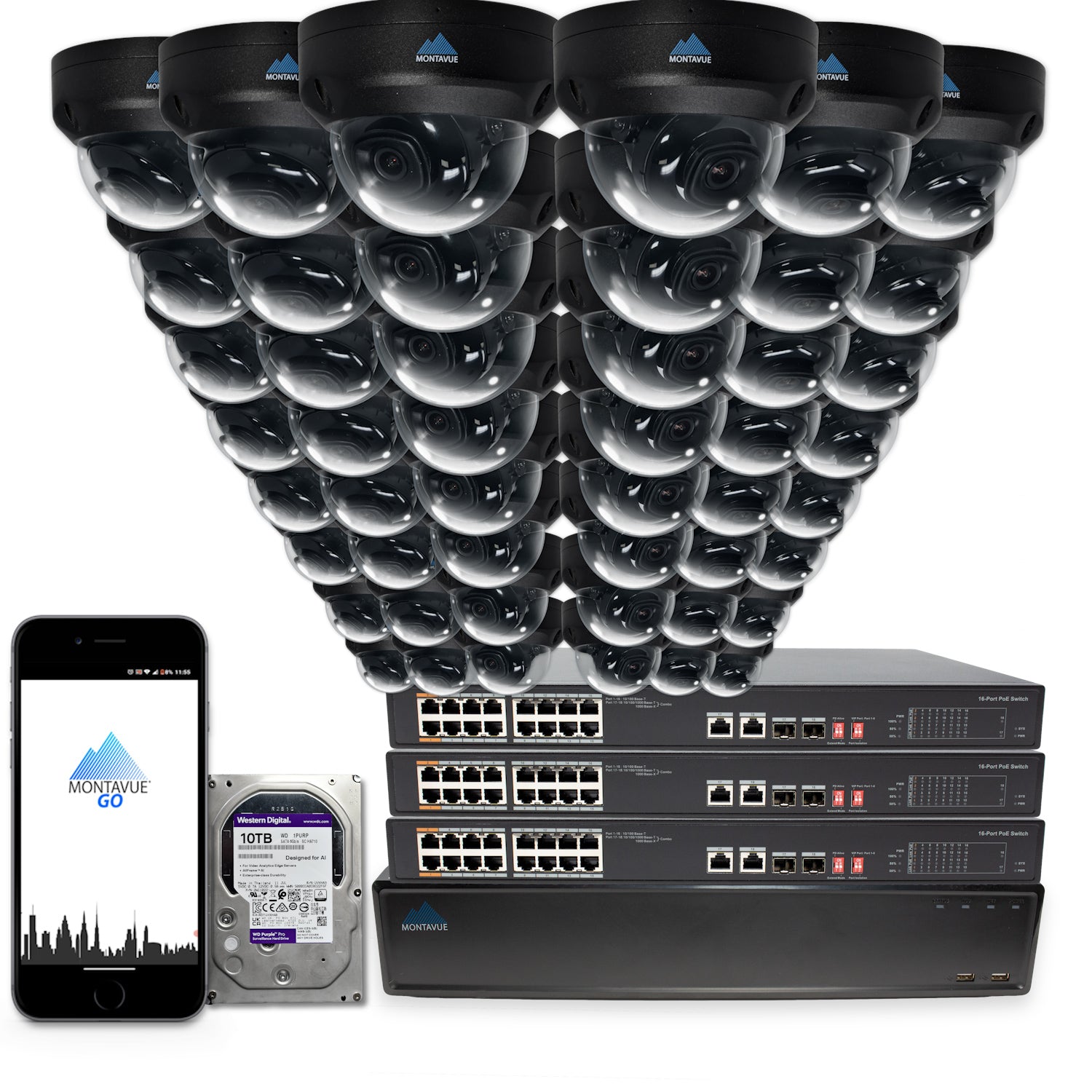 4MP 2K SMD+Dome Security Camera System with 64 Channel NVR and 10TB HDD - Complete Surveillance Package for Home & Business Security Monitoring