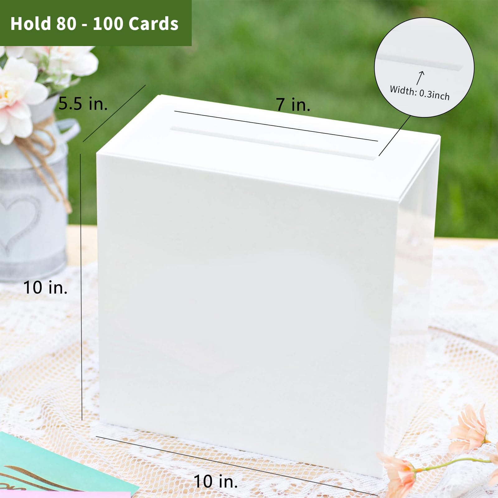 Elegant White Acrylic Wedding Card Box 10x10x5.5 Inch - Large Money Gift Box for Wedding Receptions, Bridal Showers, Birthday Parties & Memory Keepsakes | Perfect for Wishing Wells, Guest Books and Special Occasion Gift Collections