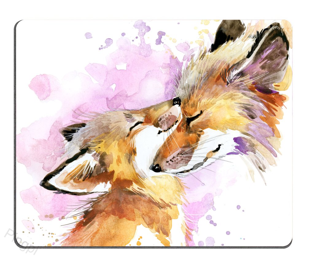 Custom Watercolor Fox & Baby Fox Non-Slip Rubber Mouse Pad - Portable Personalized Mousepad for Office, Gaming & Travel - Perfect Gift for Computer Users