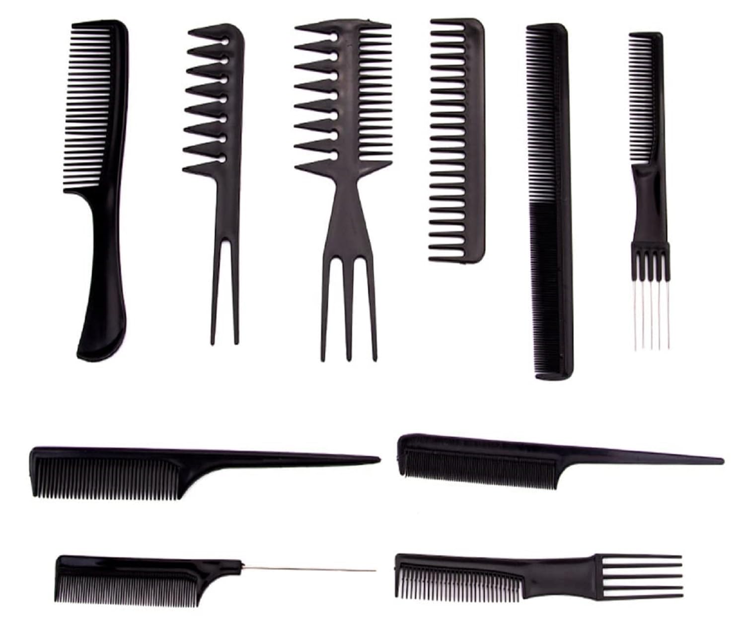 Professional 10-Piece Vinyl Hair Comb Set for Styling & Cutting - Barber & Salon Styling Tools Kit (Black) - Perfect for Hairdressers, Home Use & Salon Styling