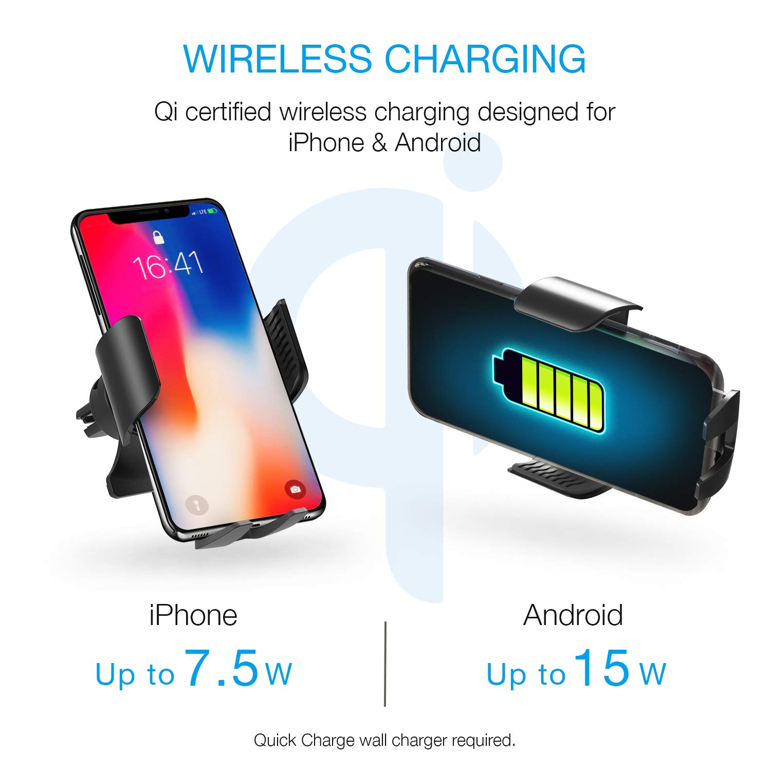 X5 Motorized Qi Car Mount - 15W/7.5W Fast Wireless Charger with Auto-Sensing Clamp for iPhone, Samsung Galaxy & Android Phones | Universal Windshield & Air Vent Mount | Perfect for Commuting, Road Trips & GPS Navigation