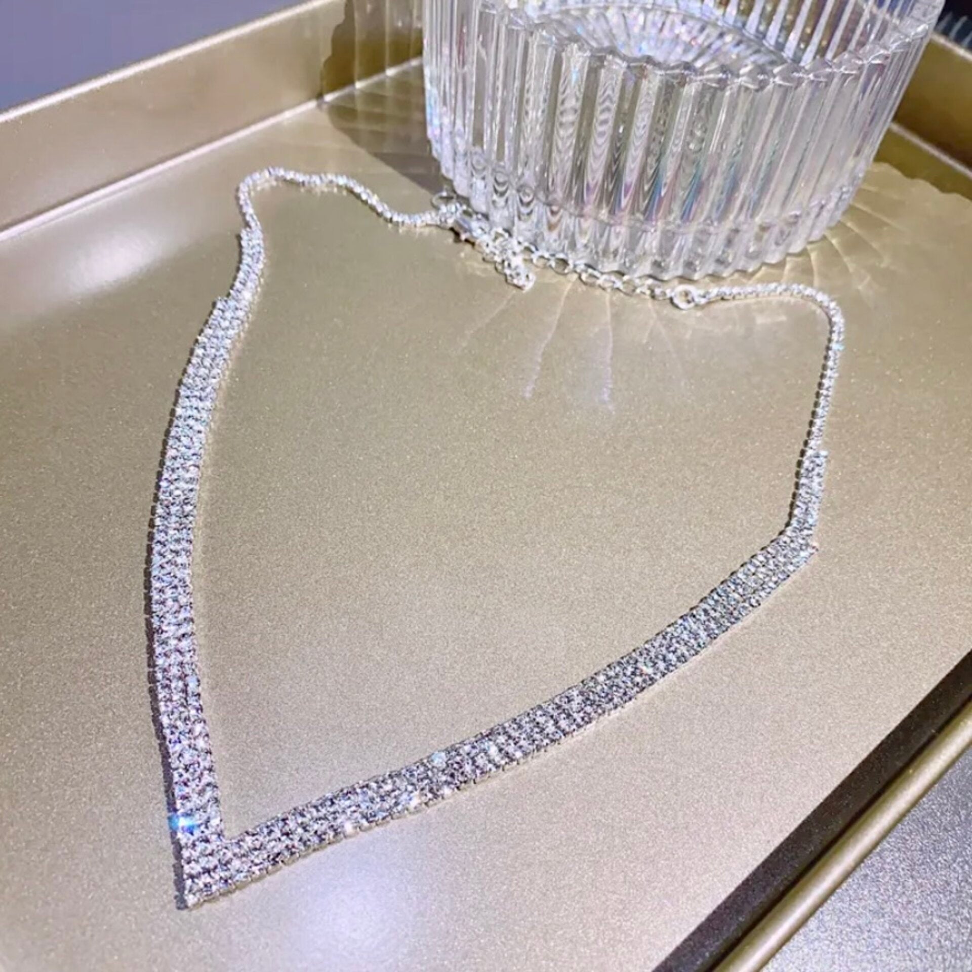 Adalynn Crystal V-Shaped Bridal Necklace - Elegant Wedding Jewelry for Brides, Bridesmaids & Formal Events | Perfect for Weddings, Prom & Evening Gowns