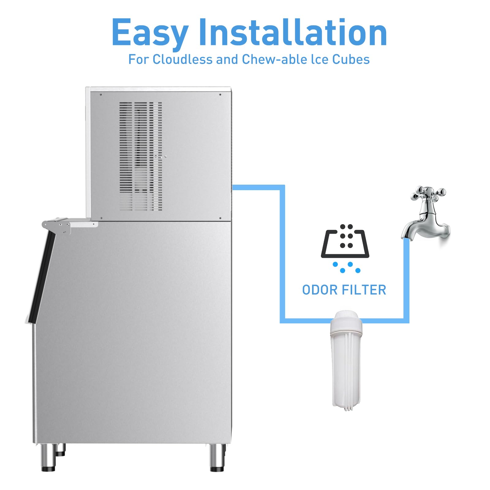 Commercial Ice Maker Machine 550 LBS/24H - Industrial Ice Machine with 350LBS Storage Bin, Fast Ice Production in 8-15 Mins, Stainless Steel Construction - Perfect for Bars, Cafes, Restaurants, Hotels, and Catering Services