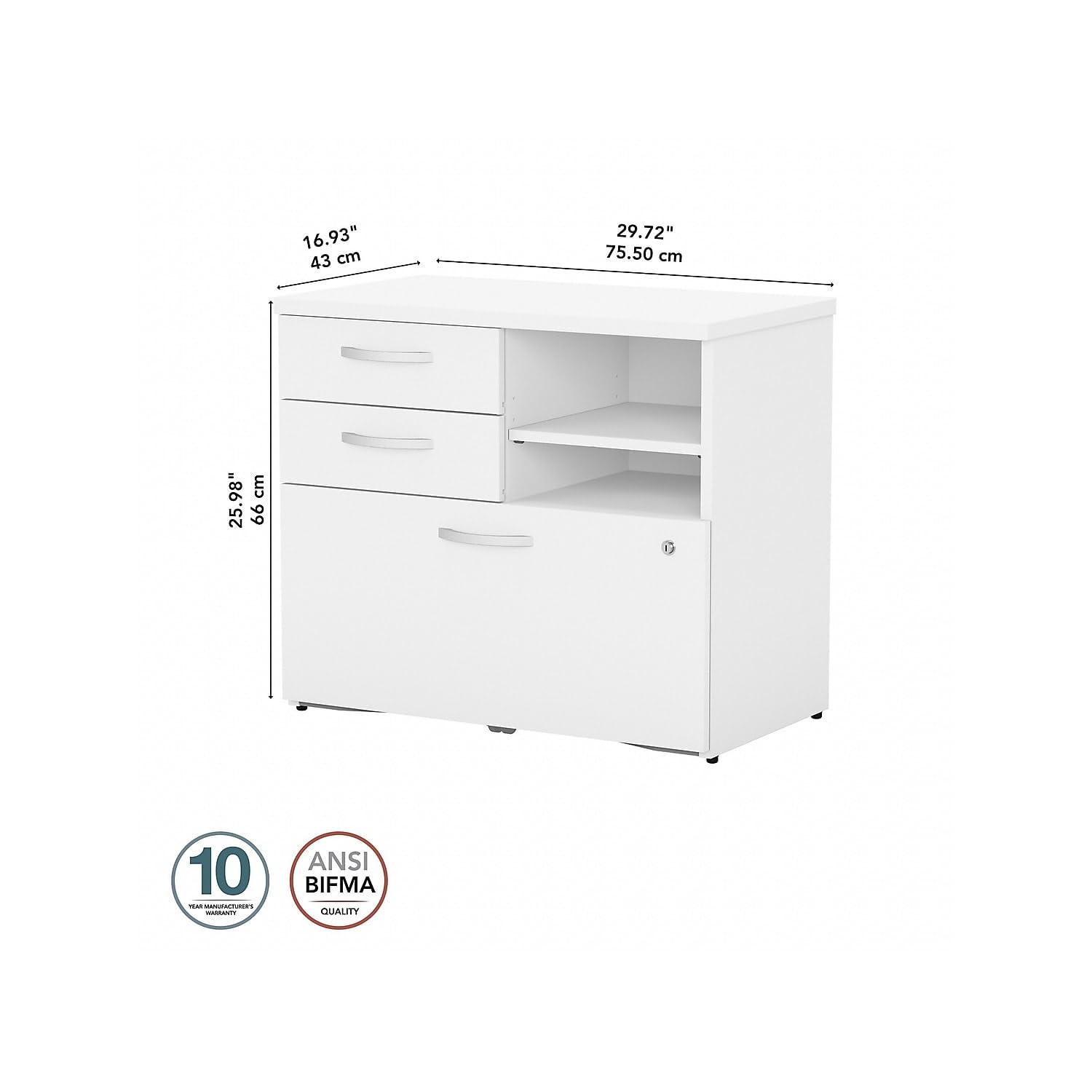 White Office Storage Cabinet with Drawers & Shelves - Bush Business Furniture Studio C for Home & Professional Workspace Organization | Perfect for Files, Supplies & Workspace Clutter Control