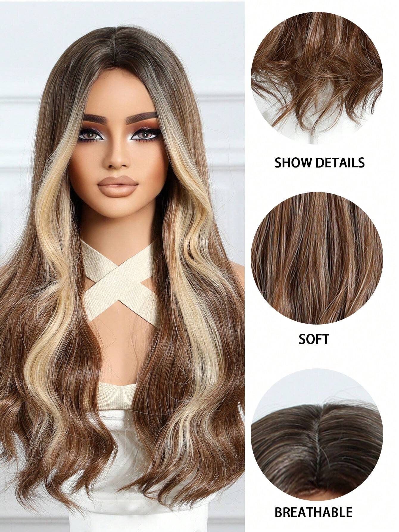 Stylish Brown Blonde Long Curly Synthetic Hair Wig for Women - Perfect for Cosplay, Halloween, Daily Fashion & Special Occasions