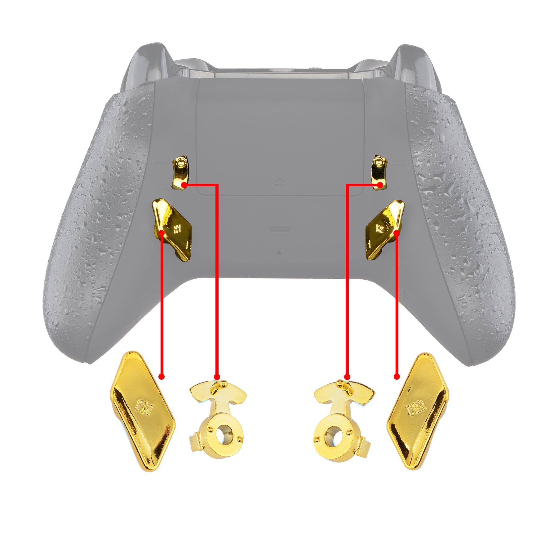 eXtremeRate Chrome Gold Glossy Replacement Back Buttons & Trigger Lock Kit for Xbox One S/X Controller - Includes HK3 HK4 K1 K2 Paddles, LOFTY Remap & Trigger Stop (XOMD0032) - Perfect for Gaming, Competitive Play & Controller Customization