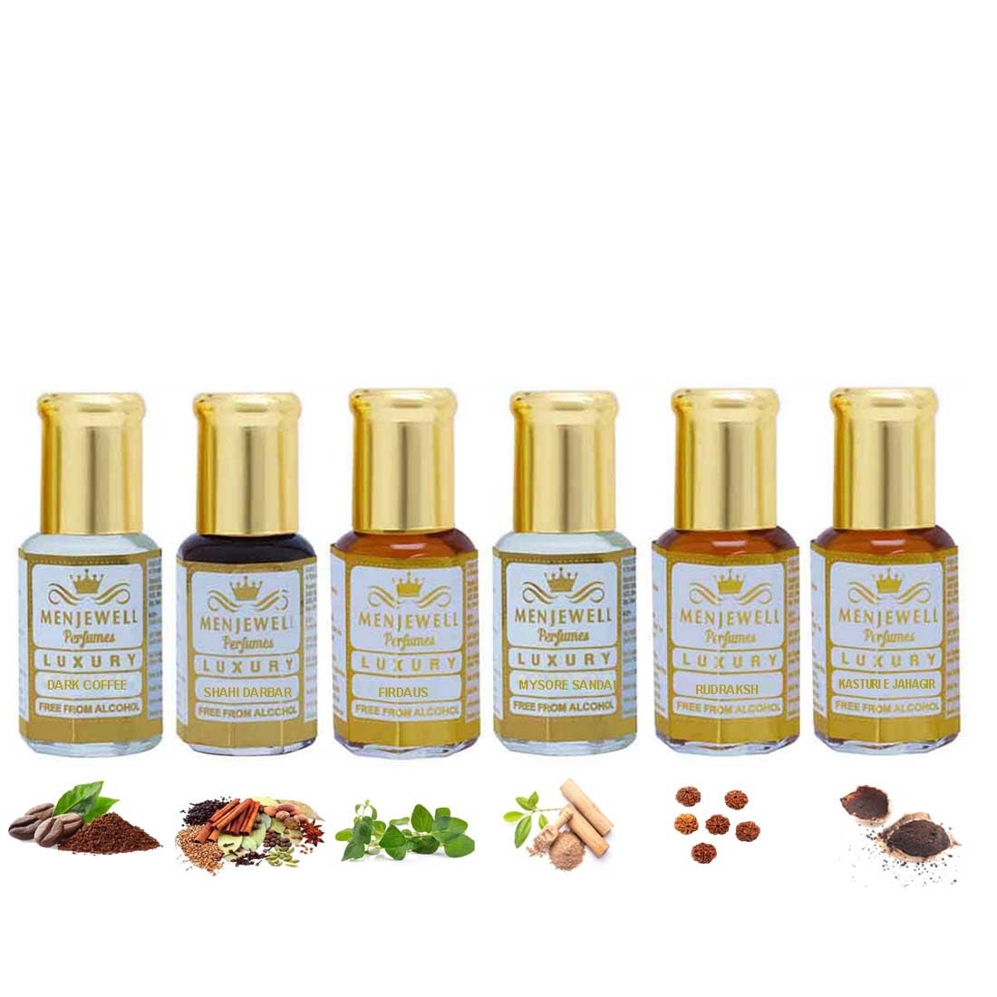 Premium 6-Pack Menjewell Attar Gift Set - Winter Unisex Perfume Oil Combo (Floral Fragrances) 18ml (6x3ml) - Perfect for Holidays, Weddings & Special Occasions