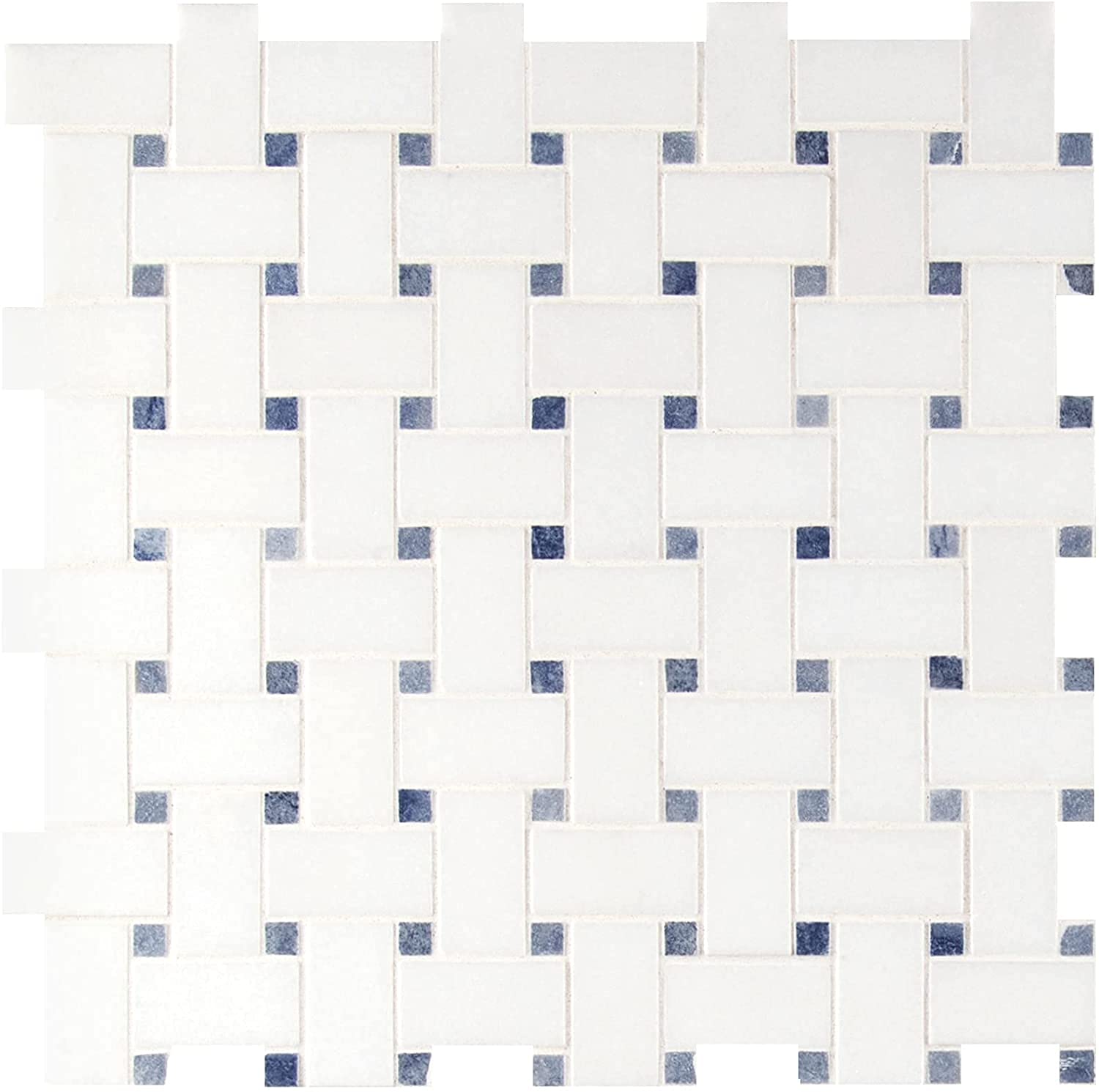 Thassos White Marble Basketweave Mosaic Tile with Light Blue Dots - 10 Sqft Box for Floor, Wall, Kitchen Backsplash, Bathroom & Shower - Perfect for Modern Home Decor and Spa-Inspired Spaces