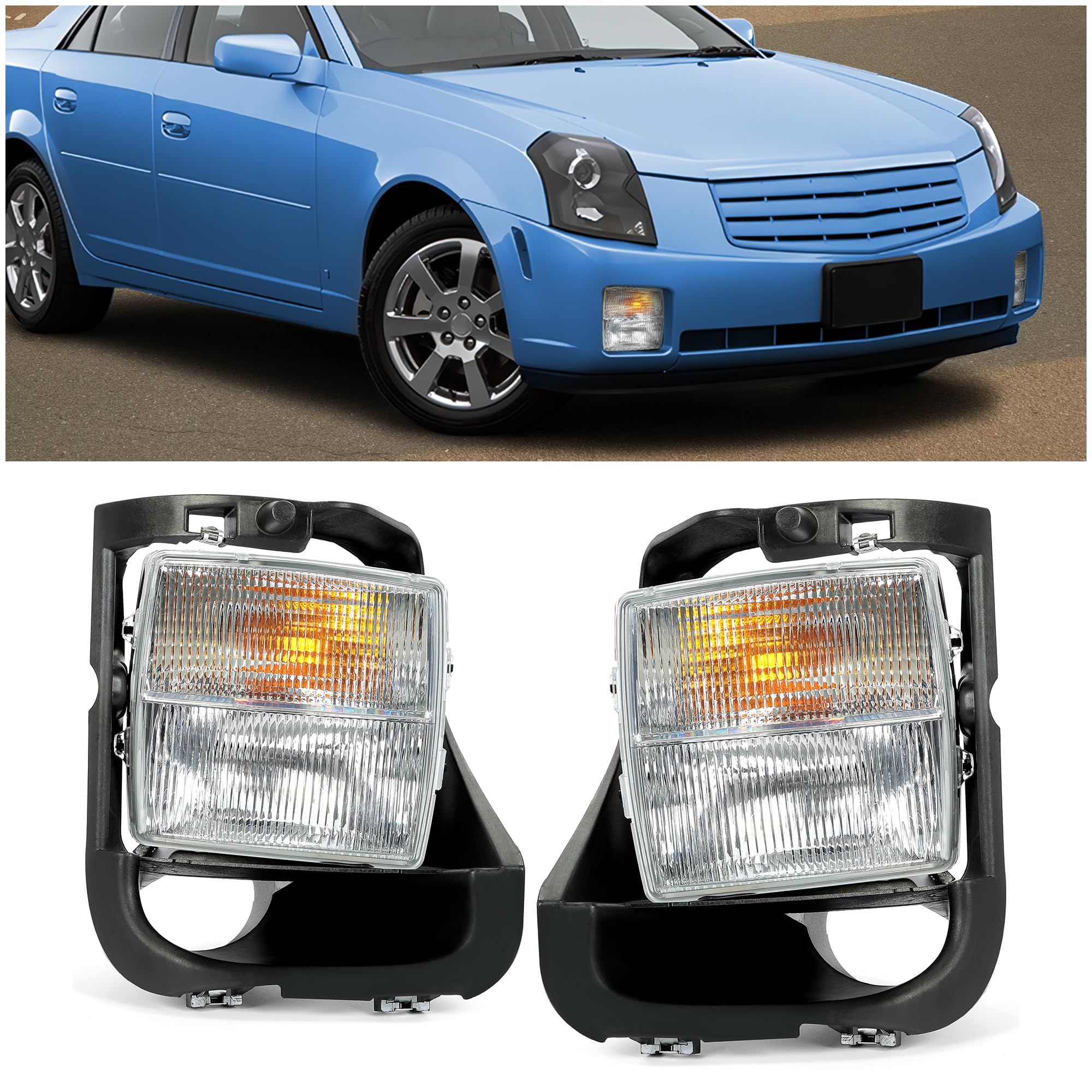 Kojem Clear Lens Fog Light & Signal Light Pair Replacement for 2004-2007 Cadillac CTS-V | Compatible with GM2592153 GM2593153 25753699 25753700 15140707 15140708 | Perfect for Night Driving & Off-Road Adventures