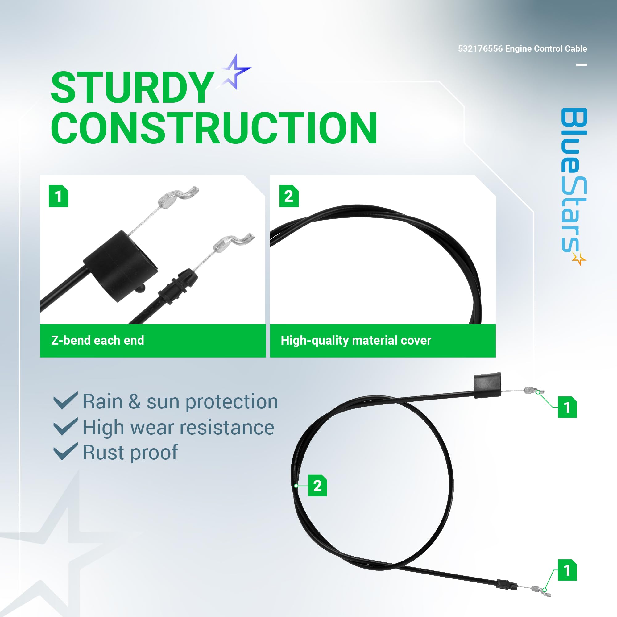 BlueStars 532176556 Engine Control Cable - Compatible with Craftsman, Murray, Troy-Bilt 21