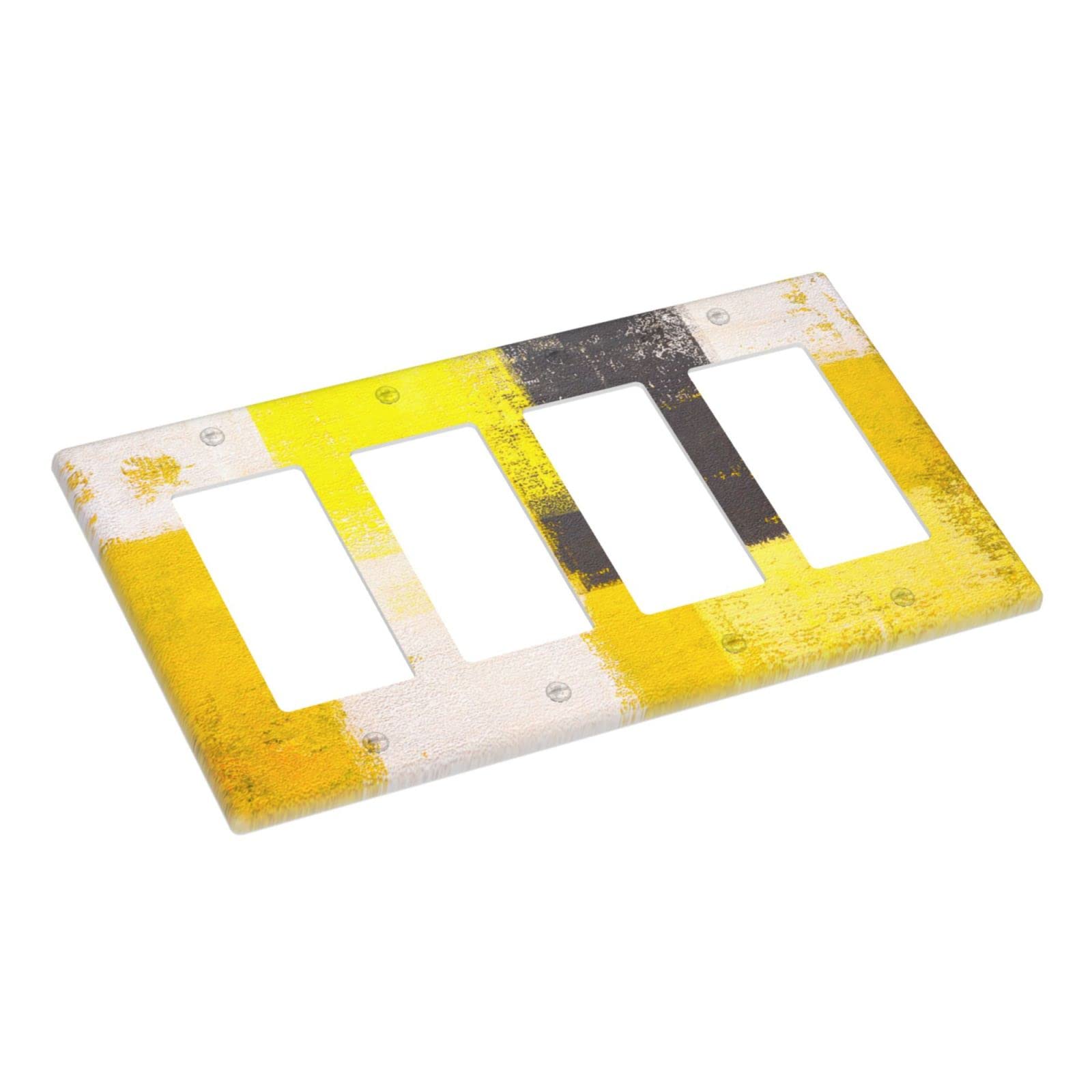 Abstract Beige Yellow Grey Quad Rocker Light Switch Cover - Decorative 4 Gang Wall Plate Covers - Funny Lightswitch Faceplate 4.5 x 8.0 Inch - Perfect for Living Room, Bedroom, Office & Home Decor