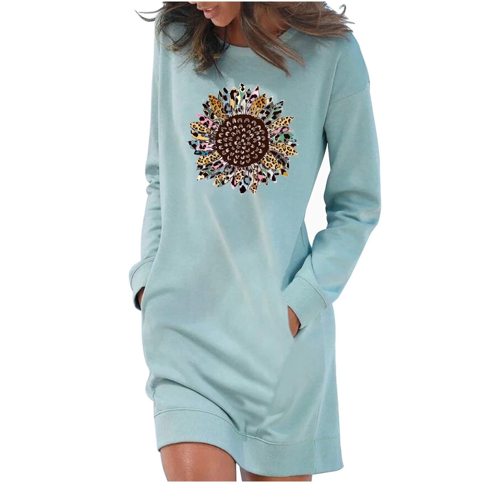 Lisgai Women's Floral Print Sweatshirt Dress - Casual Pullover Mini Dress with Round Neck for Fall | Perfect for Coffee Dates, Weekend Outings and Layering in Cool Weather