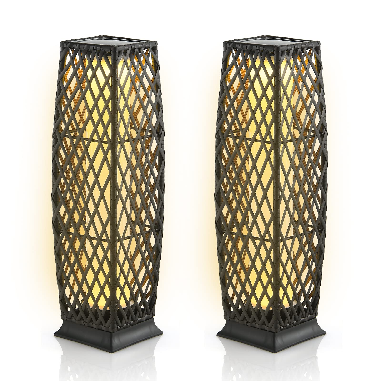 **Tangkula 2 Pack Outdoor Solar Floor Lamps - IP65 Waterproof Wicker Design with Auto On/Off LED Light - Solar Powered Garden Lanterns for Porch, Poolside, Pathway, Driveway & Backyard Decor (Diamond-Mix Brown)**    *(Optimized for: Outdoor lighting, solar garden decor, waterproof pathway lights, energy-efficient porch lamps, stylish poolside illumination, driveway safety lighting, backyard ambiance)*