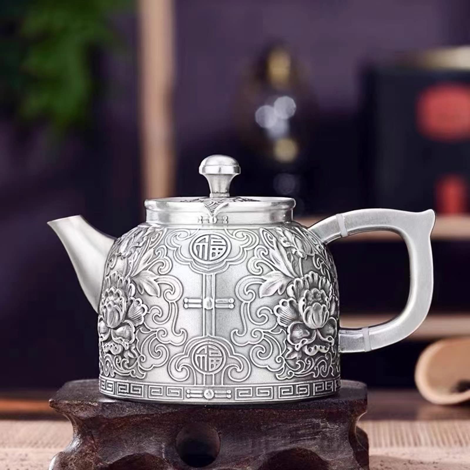 Premium Sterling Silver Chinese Tea Set with Teapot & 3 Cups - Elegant Traditional Gift Box for Women, Men, Birthday, Housewarming & Wedding - Perfect for Afternoon Tea, Ceremonies & Home Decor