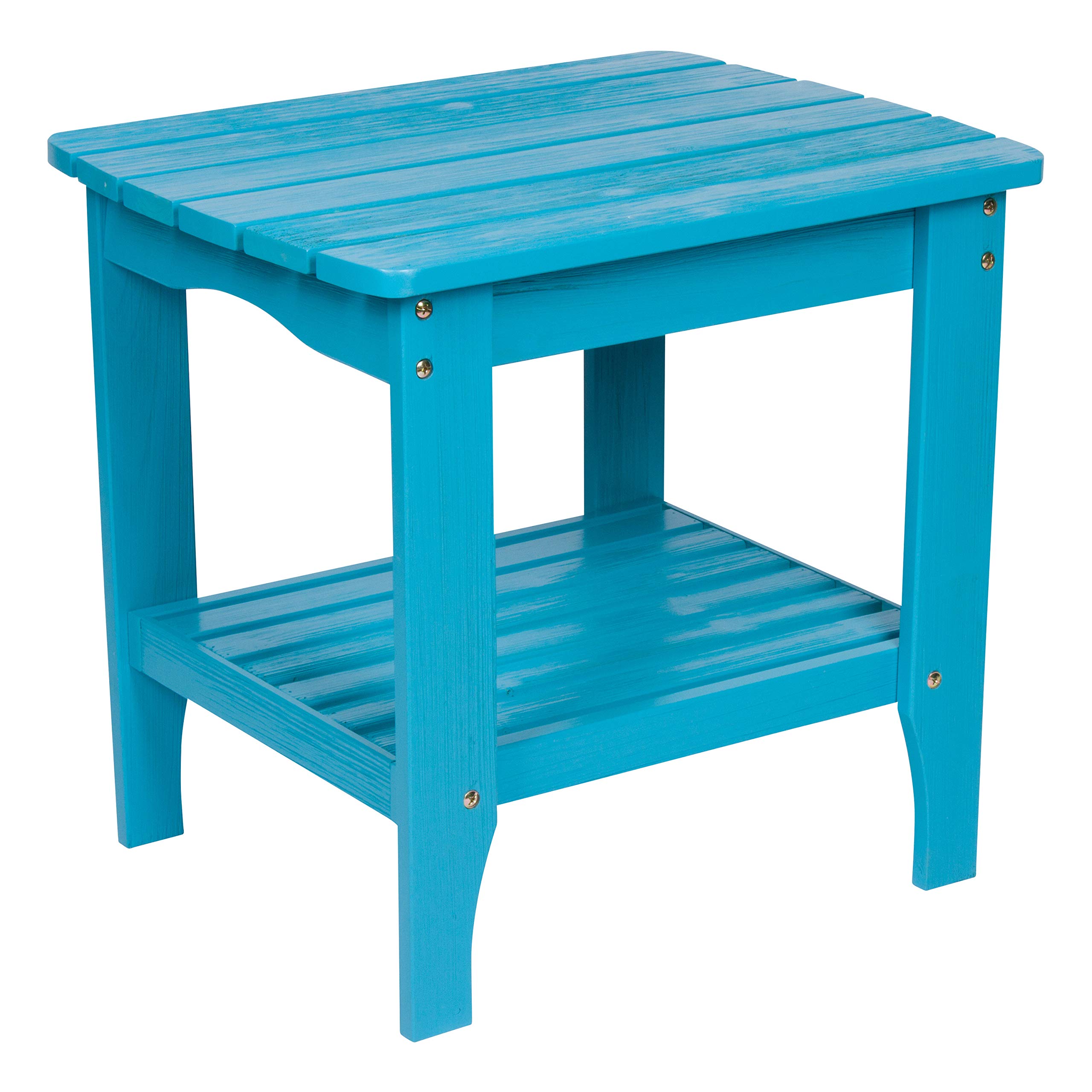 Shine Company Long Island Rectangular Solid Wood End Table - Outdoor Adirondack Side Table in Aqua Blue - Perfect for Patio, Deck, Garden & Poolside Use