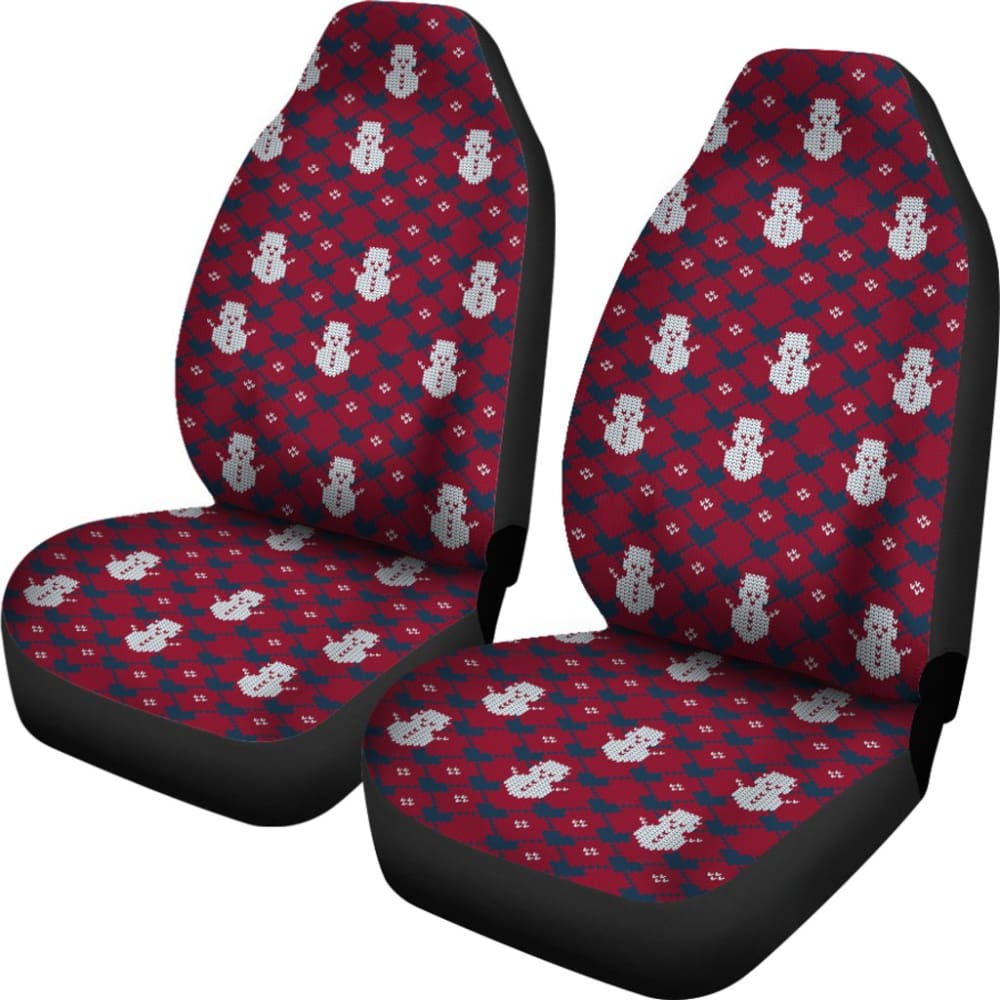 Blue and Red Ugly Christmas Snowman Pattern Car Seat Covers - Festive Holiday Car Accessories for Winter & Christmas Decorations