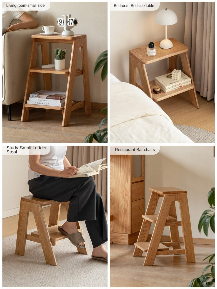 Solid Oak Wood Step Stool - Sturdy 2-Step Ladder for Kitchen, Bathroom & Kids - Non-Slip Safety Footrest for Home, Office & Closet Organization