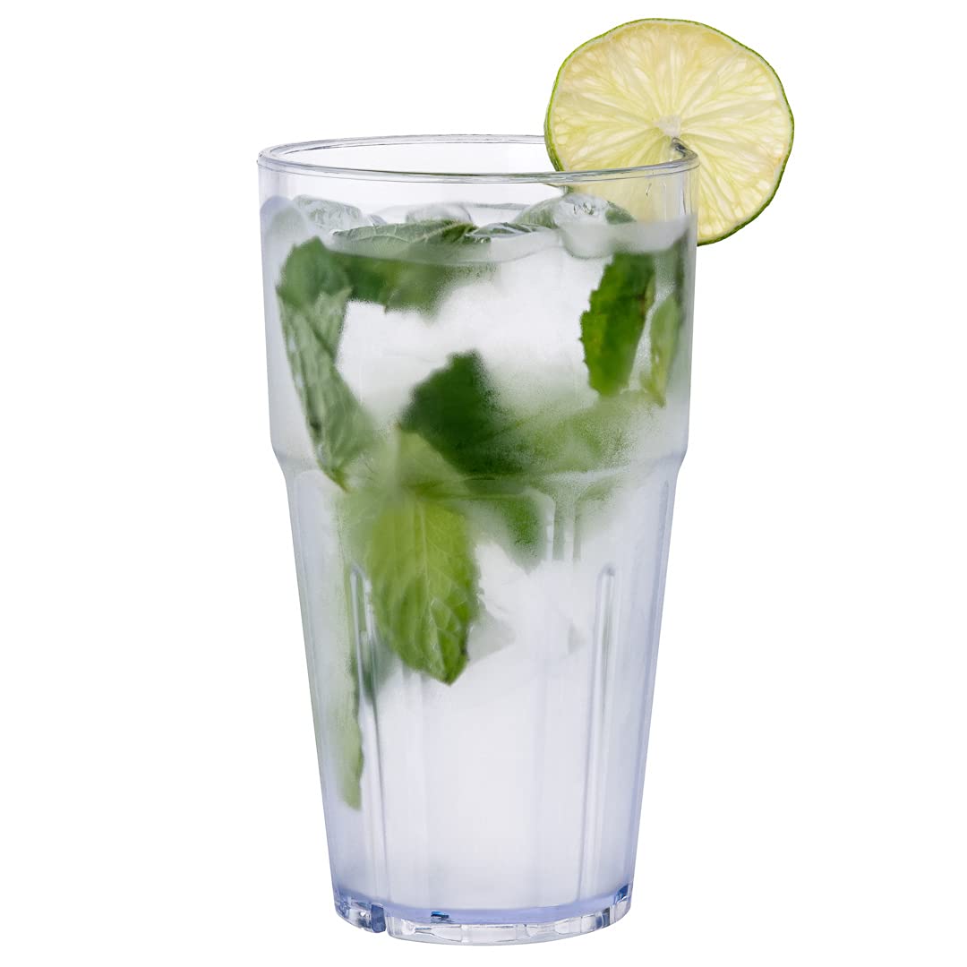 Restaurantware Bev Tek 16oz Shatterproof Plastic Tumblers - Set of 50 Clear Stackable Drinking Glasses, Dishwasher Safe for Restaurants, Bars, Cafes & Home Use - Ideal for Iced Coffee, Smoothies, Cocktails & Beverage Service