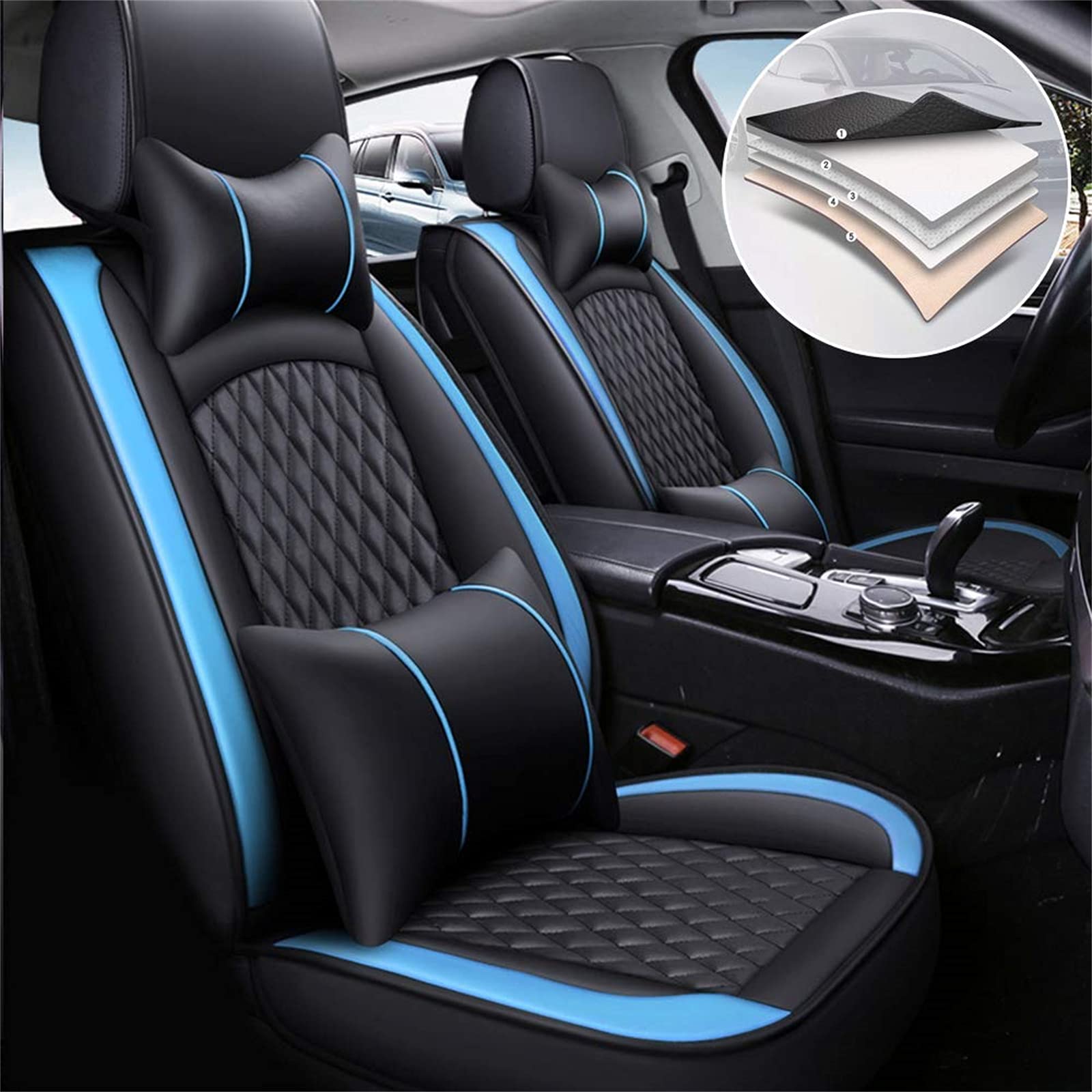 Premium All-Weather Leatherette Car Seat Covers for Jaguar XE (2015-2018) - Waterproof, Airbag Compatible, Luxury Black & Blue - Perfect for Daily Commutes, Road Trips & Car Protection