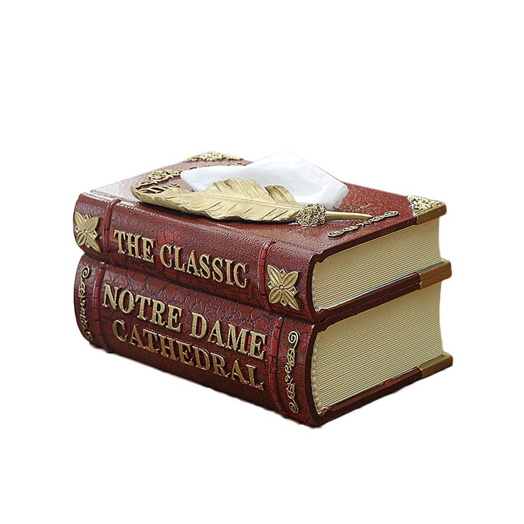 Vintage Book Style Resin Tissue Box Cover - Decorative Desktop Napkin Dispenser Holder (8.5