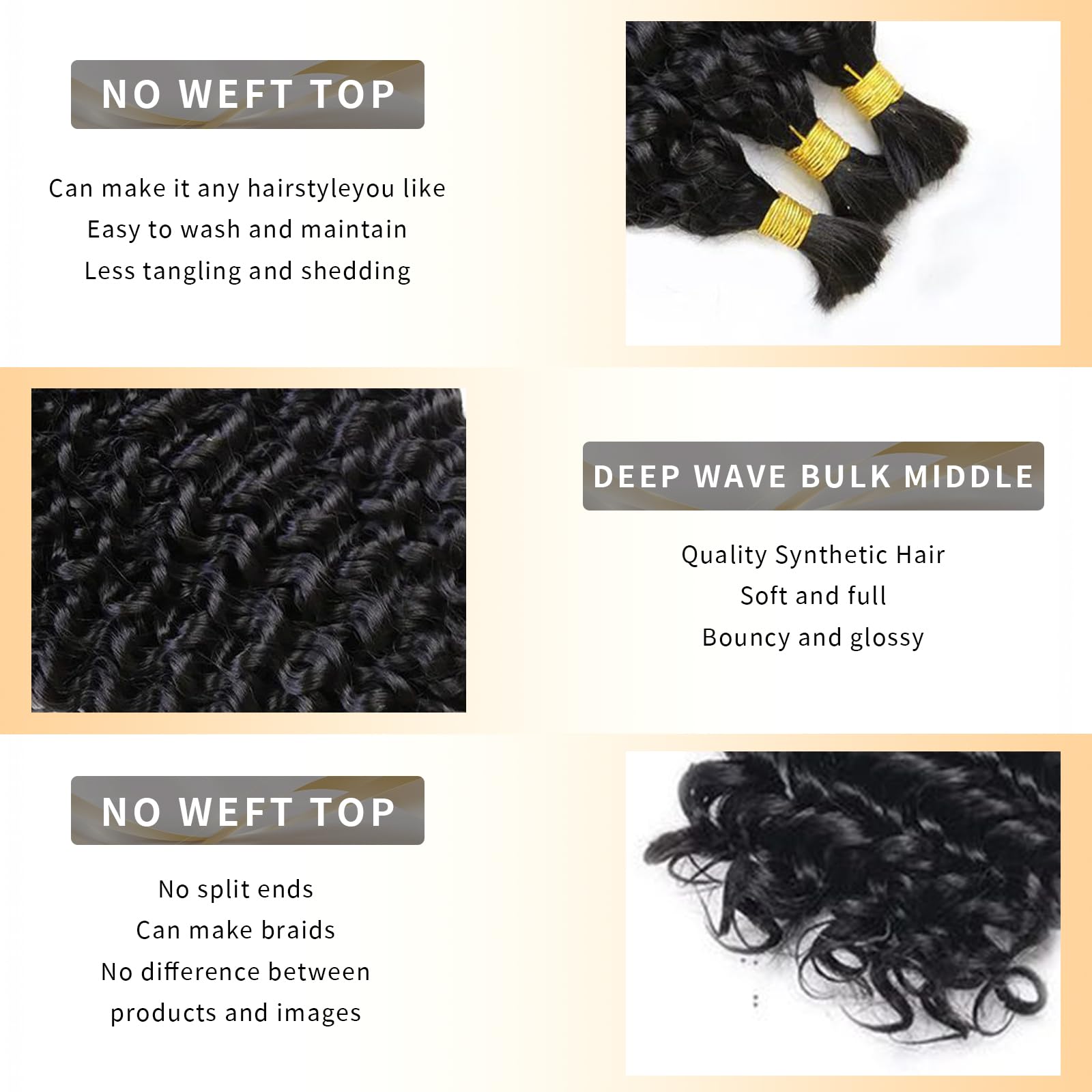 16A 20 Inch Deep Wave Bulk Human Hair for Braiding - 250g Brazilian Virgin Hair Extensions (5 Bundles/Pack) | No Weft Boho Curly Hair for Braids & Protective Styles - Perfect for Weddings, Parties & Everyday Wear