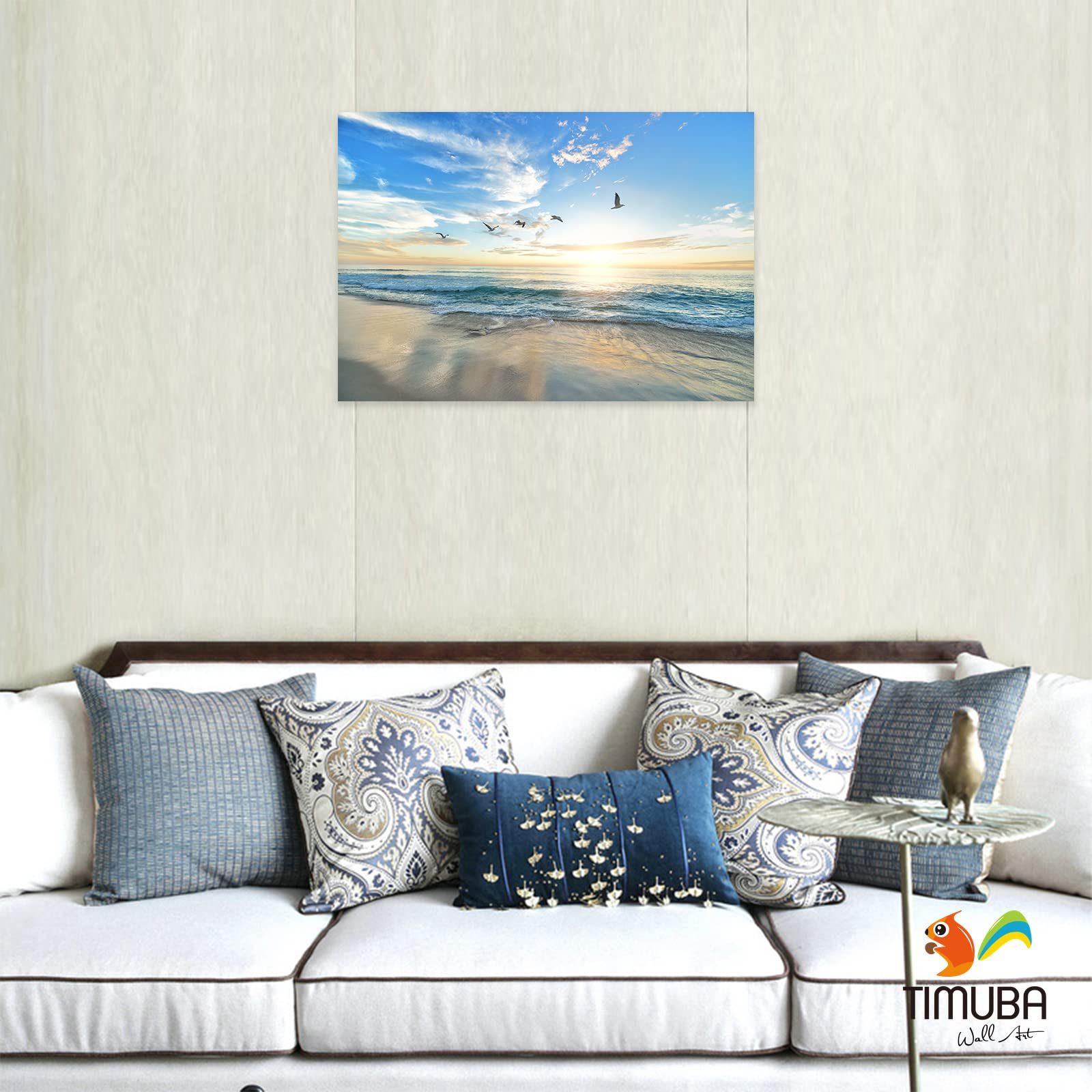 Ocean Wall Art Painting - Beach Sunset Bathroom Decor for Bedroom & Living Room - 32x48 Inches Coastal Themed Canvas Print - Perfect for Beach House, Vacation Home or Spa Bathroom Decorating