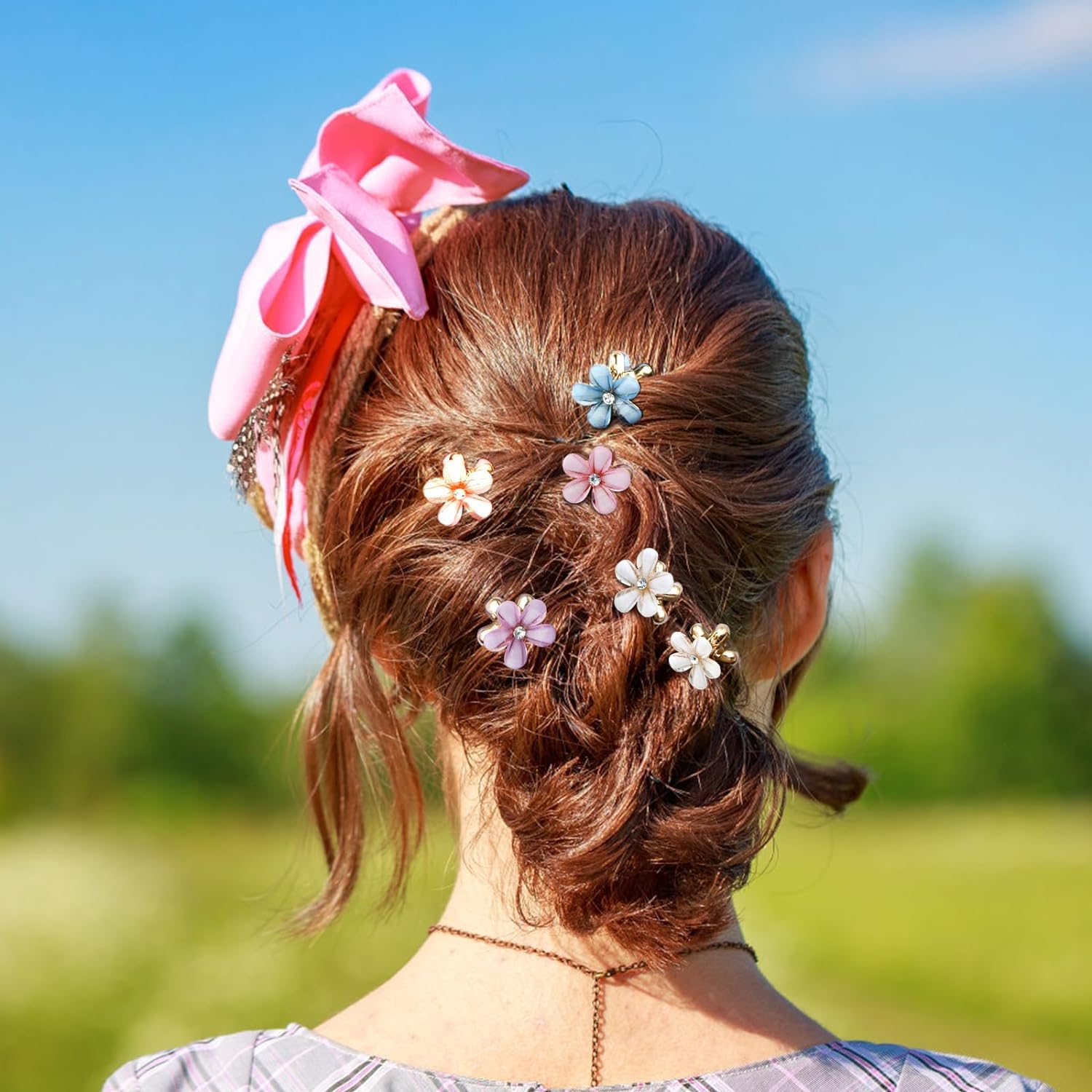 SMARTBUYER 6-Piece Double-Sided Crystal Flower Hair Clips with Rhinestones - Alloy Hair Claws for Girls, Women - Sweet Summer Hair Accessories for Parties, Weddings, and Daily Styling