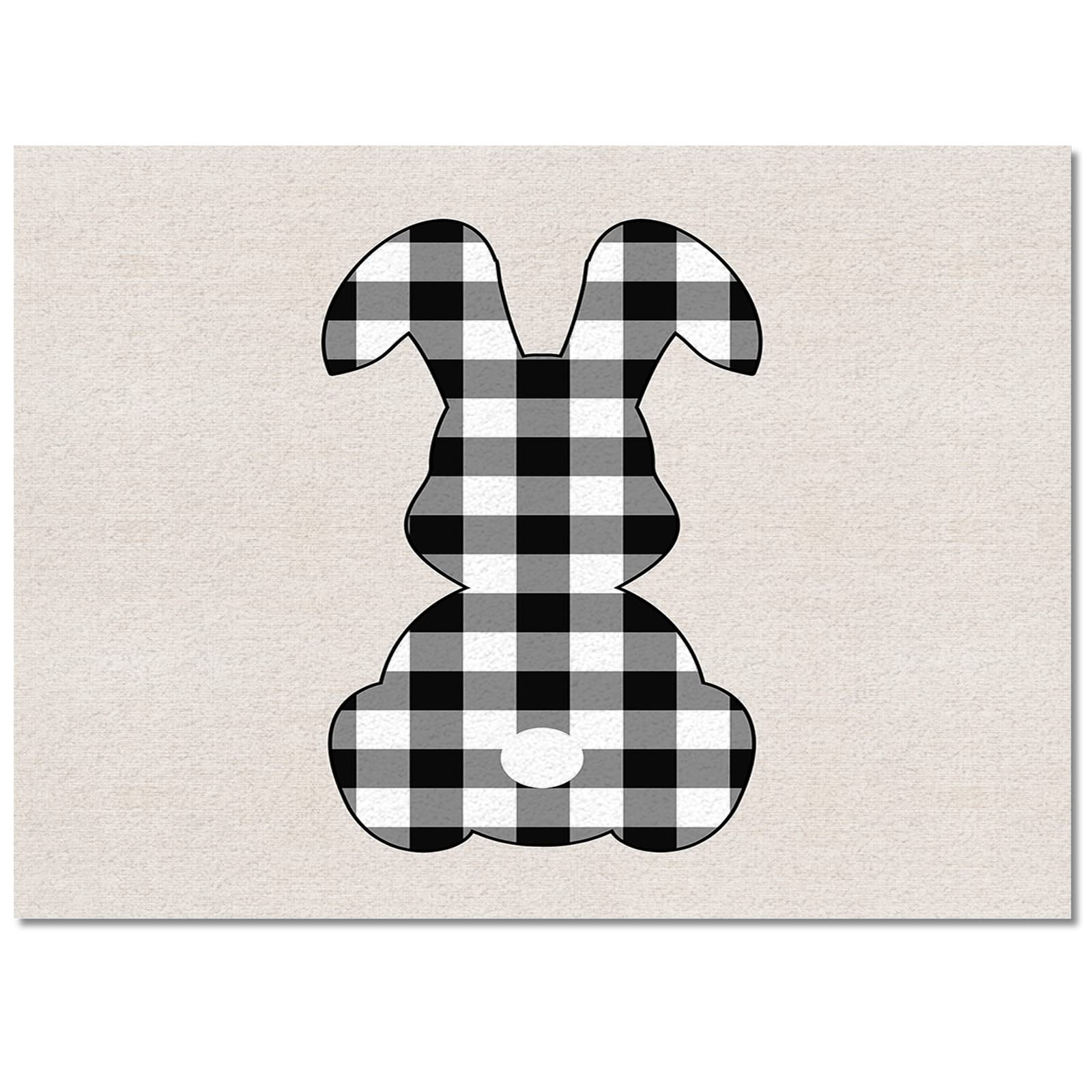 Waterproof 4'x6' Outdoor Patio Rug - Non-Slip Washable Easter Bunny Design for Dining Table, Bathroom, Kitchen & Laundry Room - Black & White Lattice Rabbit Spring Floor Mat - Perfect for Easter Decorations, Indoor/Outdoor Use & High-Traffic Areas