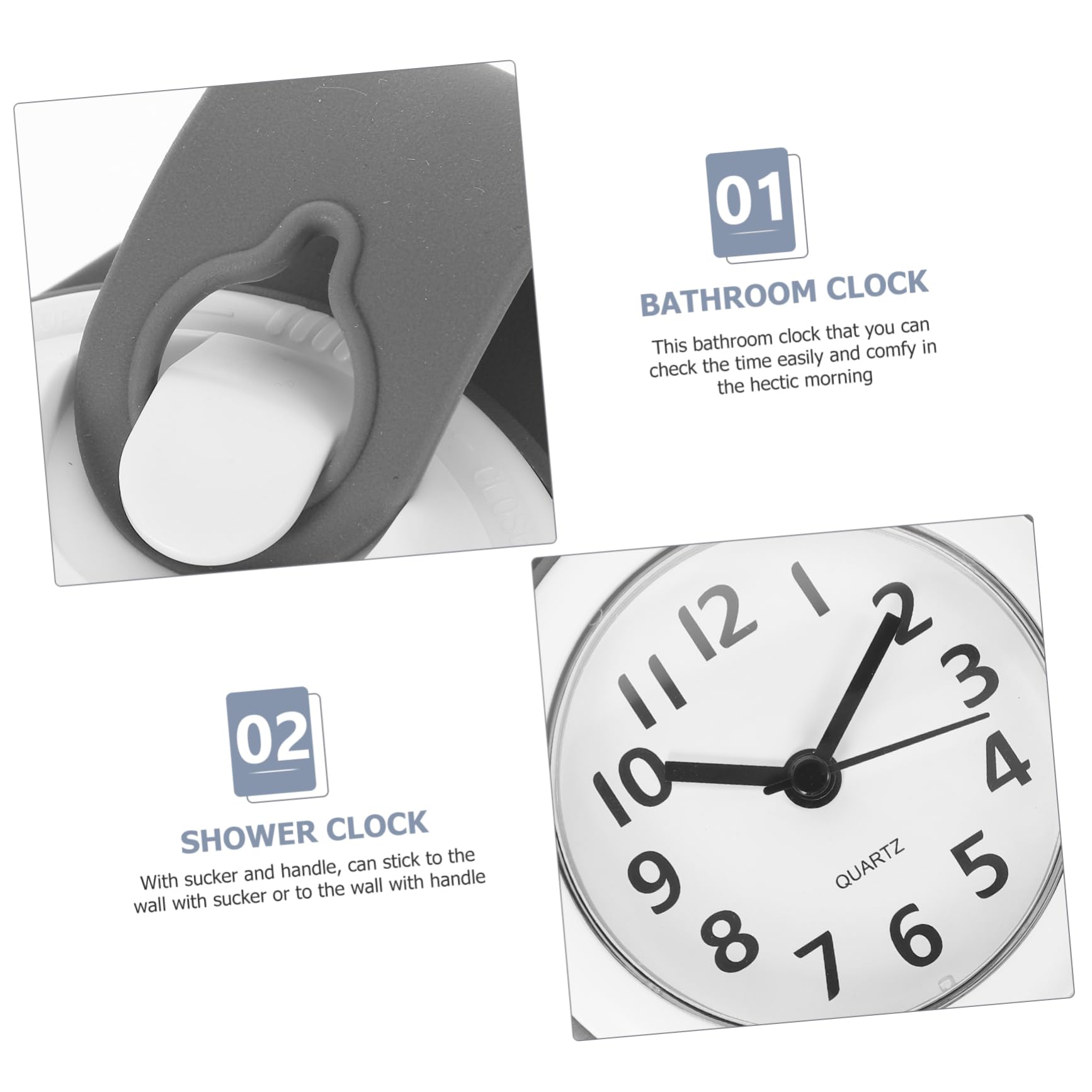 FOMIYES Small Waterproof Bathroom Wall Clock with Suction Cup - Plastic Bathtub Clock for Shower, Kitchen, or Office Decor - Easy to Install on Tile, Glass, or Railings