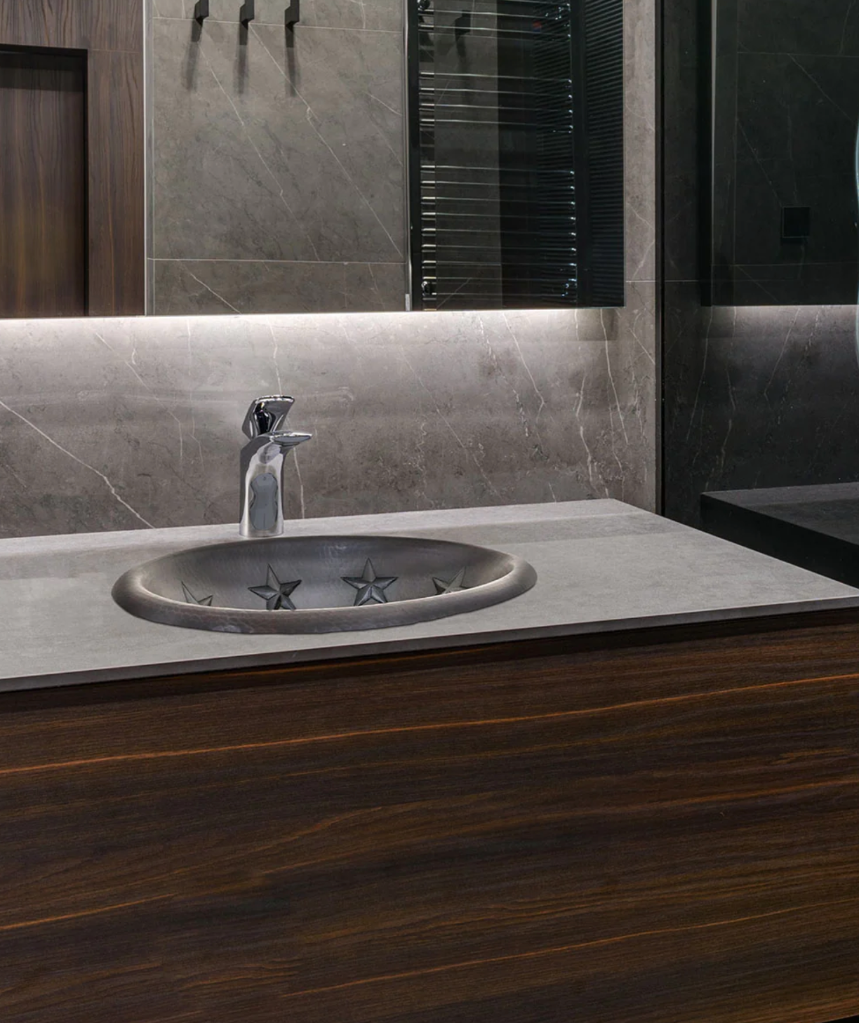 Modern Oval Copper Sink with Unique Stars Design - Handcrafted Farmhouse Bathroom & Kitchen Sink for Rustic Home Decor