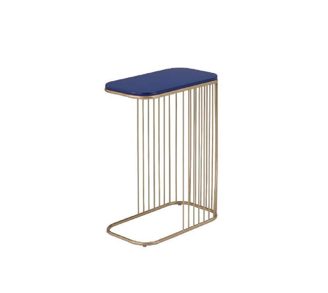 Knocbel Modern C-Shaped End Table - Blue and Gold Metal Side Table for Sofa, Couch, Bed - 18