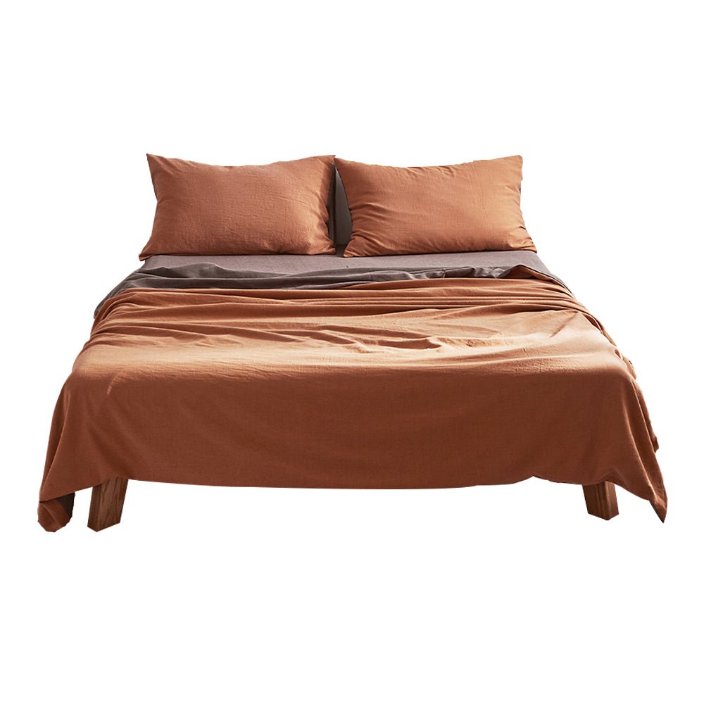 Premium 100% Cotton Sheet Set - Queen Size, Soft & Breathable, Orange Brown - Perfect for Bedroom, Guest Room & Dorm Comfort