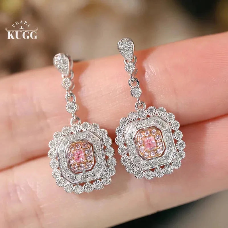 18K White Gold Pink Diamond Drop Earrings for Women - Romantic Shiny Dangle Earrings with Real Natural Diamonds | High Engagement Jewelry Gift for Anniversary, Wedding & Special Occasions