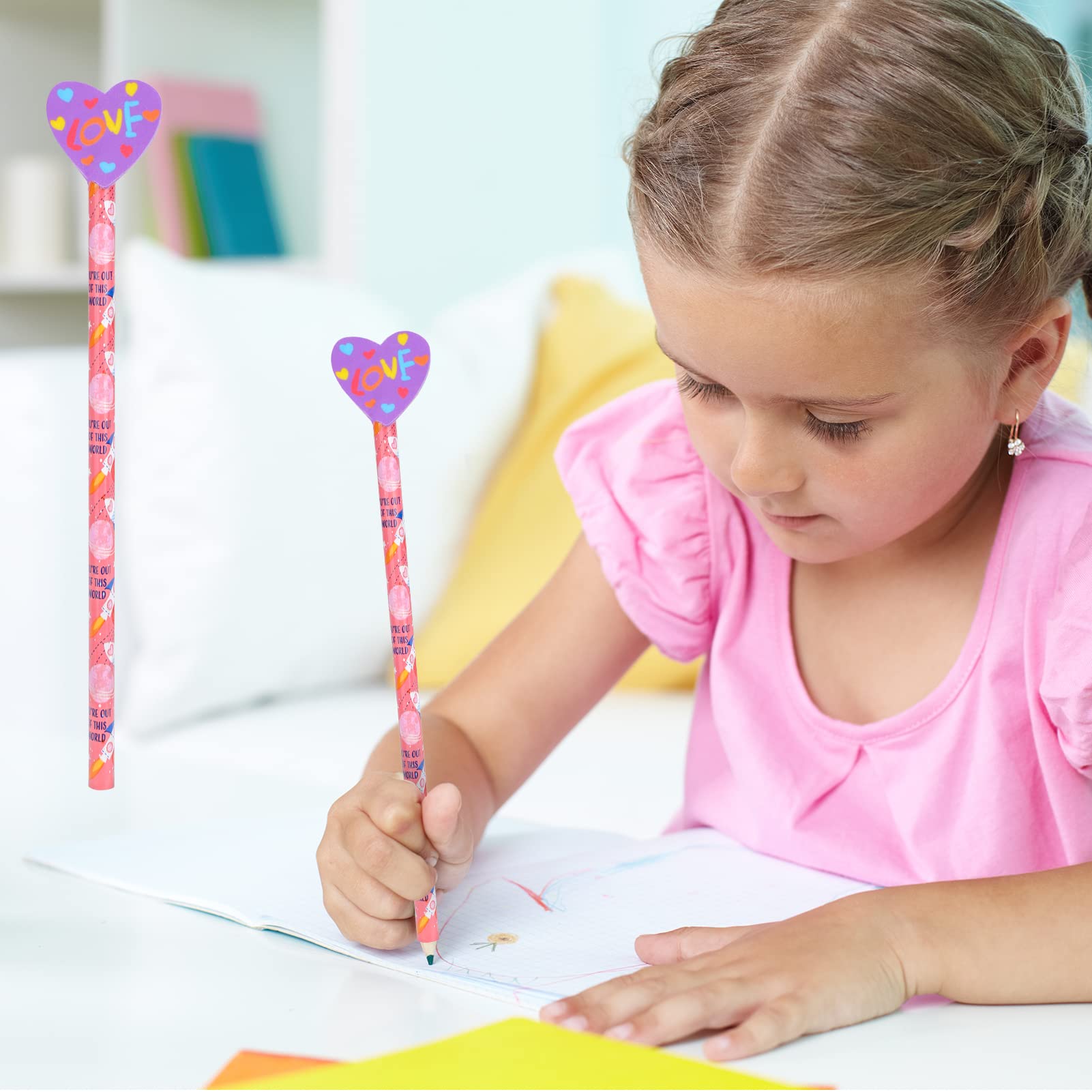 Konsait Valentine's Day Pencils Set - 12 Pack with Giant Heart & Lips Eraser Toppers for School Party Favors, Goodie Bag Fillers & Teacher Gifts | Perfect for Valentine's Day Celebrations, Classroom Rewards & Holiday Gift Exchanges