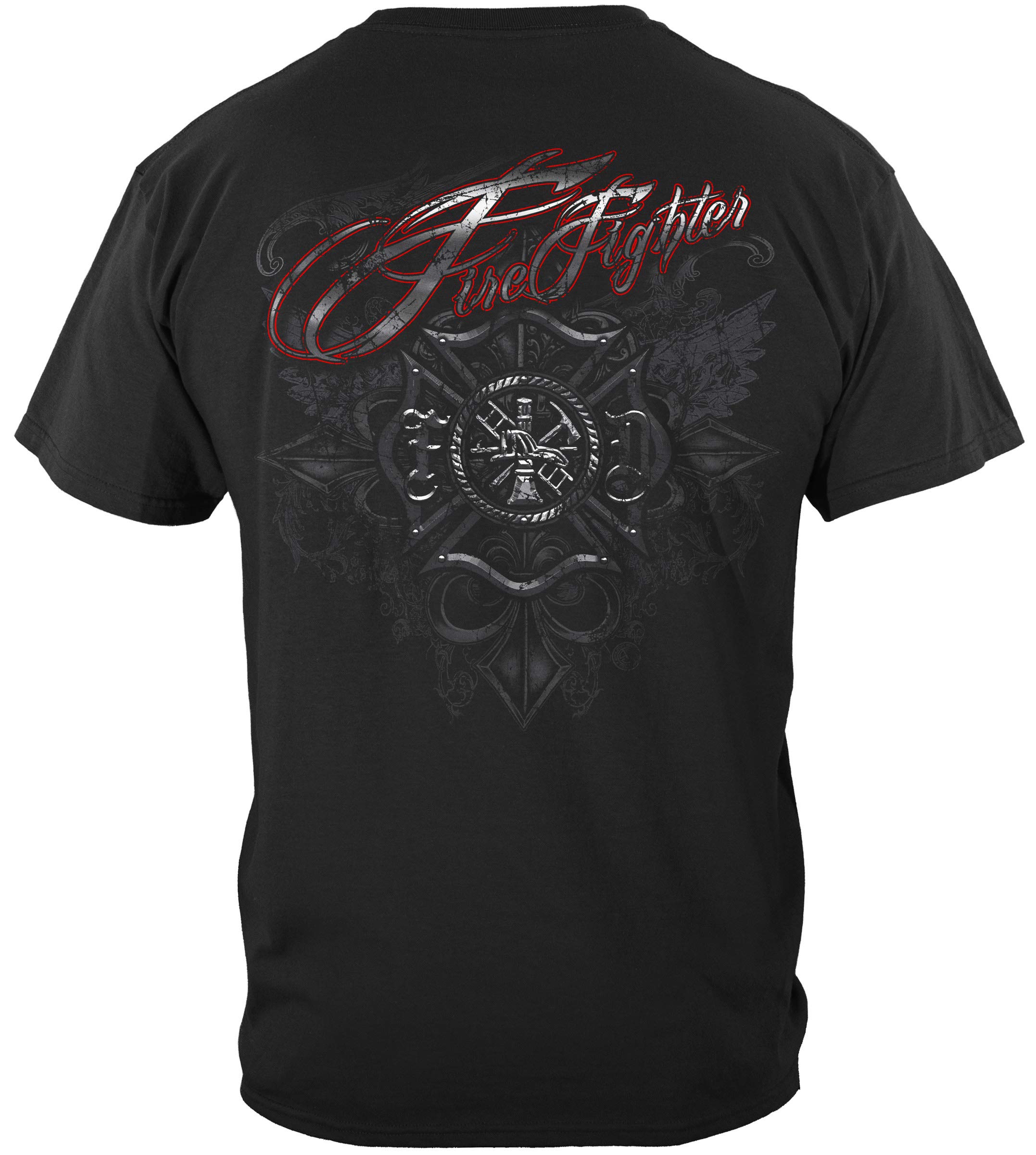 Firefighter T-Shirt - Red Script & Foil Design FF2146 - Comfortable Cotton Tee for Firefighters, EMS, First Responders - Perfect for Work, Gifts & Casual Wear