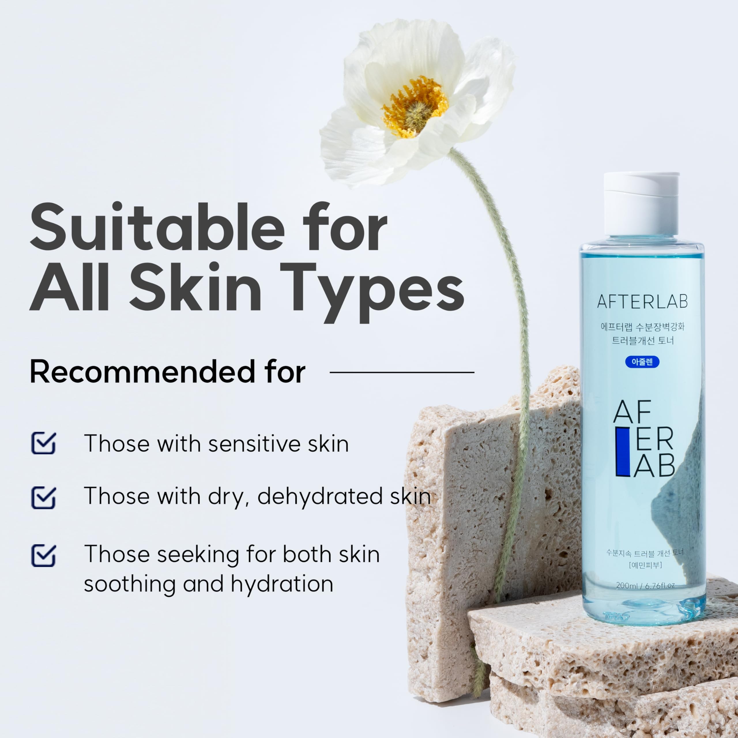 AFTERLAB Azulene Hydrating Toner - PH5.5 Korean Skincare for Soothing & Breakout Relief - Perfect for Sensitive Skin Care Routine