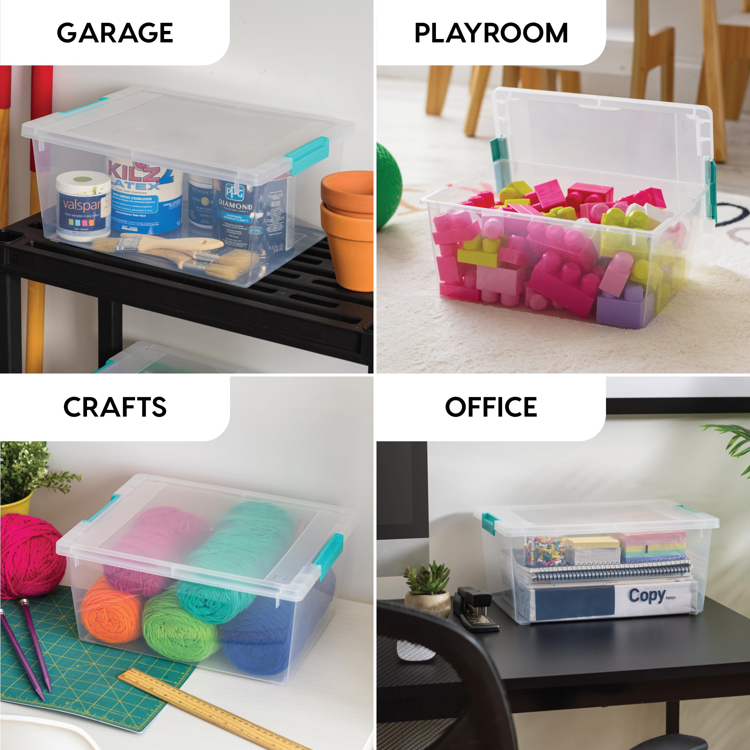 IRIS USA 12 Quart Clear Plastic Storage Bins with Lids - 4 Pack Stackable Organizing Containers for Sensory Bins, Craft Supplies, Home, Office & School Organization | Perfect for Toy Storage, Art Supplies & Clutter Control