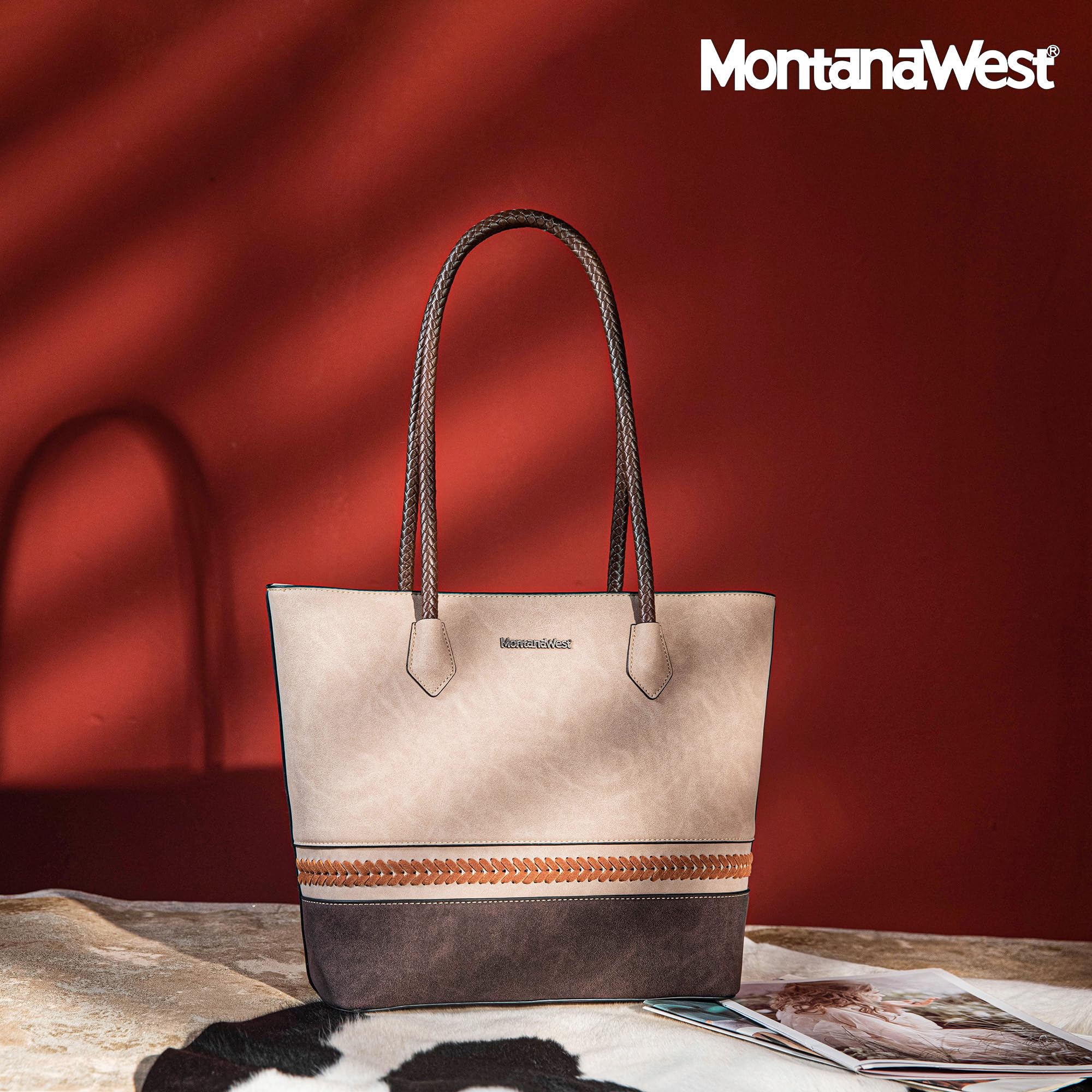 Montana West Woven Tote Bag for Women - Medium Purse with Concealed Carry Zipper Pocket | Stylish & Durable Handbag for Work, Travel & Everyday Use