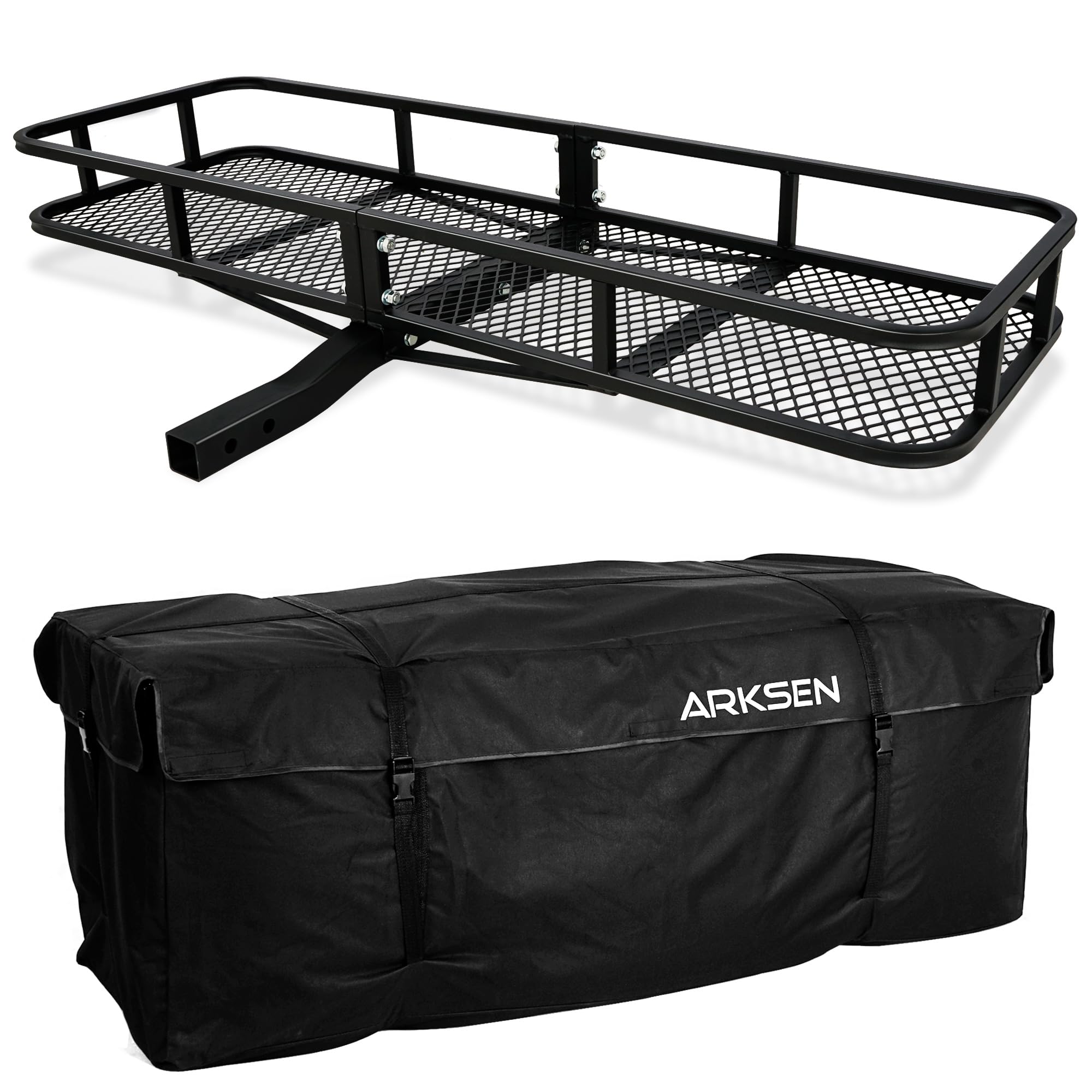 ARKSEN 60 x 20 x 6 Inch Heavy Duty Cargo Rack Carrier - 500 lbs Capacity, Waterproof Storage Bag, Angled Tow Hitch Basket for SUV, Pickup Truck, Car | Perfect for Camping, Road Trips, Traveling & Outdoor Adventures