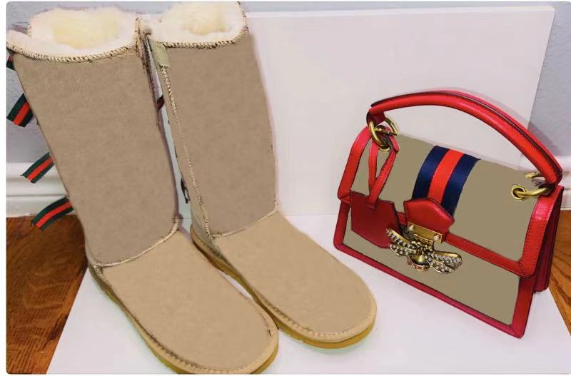 Red Winter Snow Boots with 3 Bows & Matching Handbag Set - Women's Waterproof Cold Weather Booties & Fashionable Purse for Snowy Days, Outdoor Activities, and Holiday Outfits