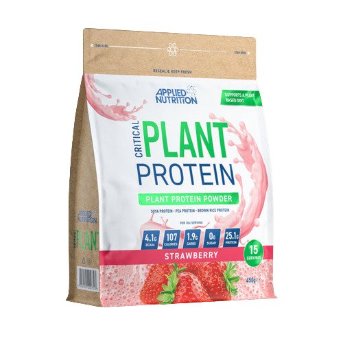 Applied Nutrition Critical Plant Protein Powder - Strawberry Flavor 450g | Vegan Protein Supplement for Muscle Recovery & Weight Loss | Perfect for Post-Workout Shakes & Smoothies