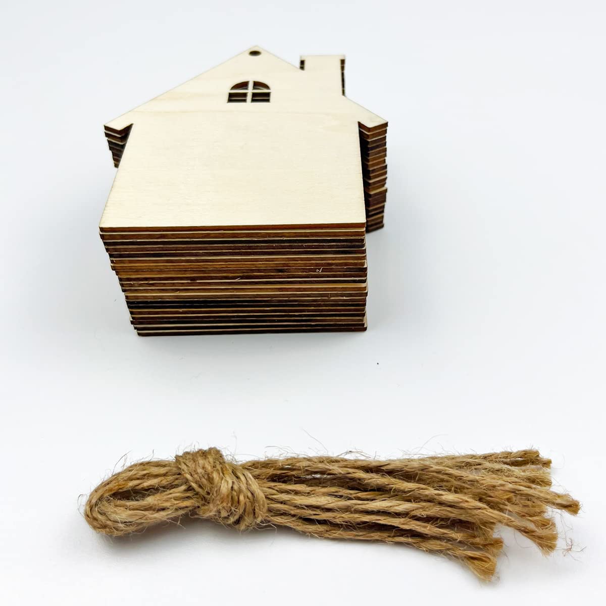 20pcs 4 Inch Unfinished Wooden House Cutouts - DIY Craft Wooden House Shapes for Painting, Decorating & Hanging Ornaments - Perfect for Home Decor, Scrapbooking & Christmas Tree Decorations