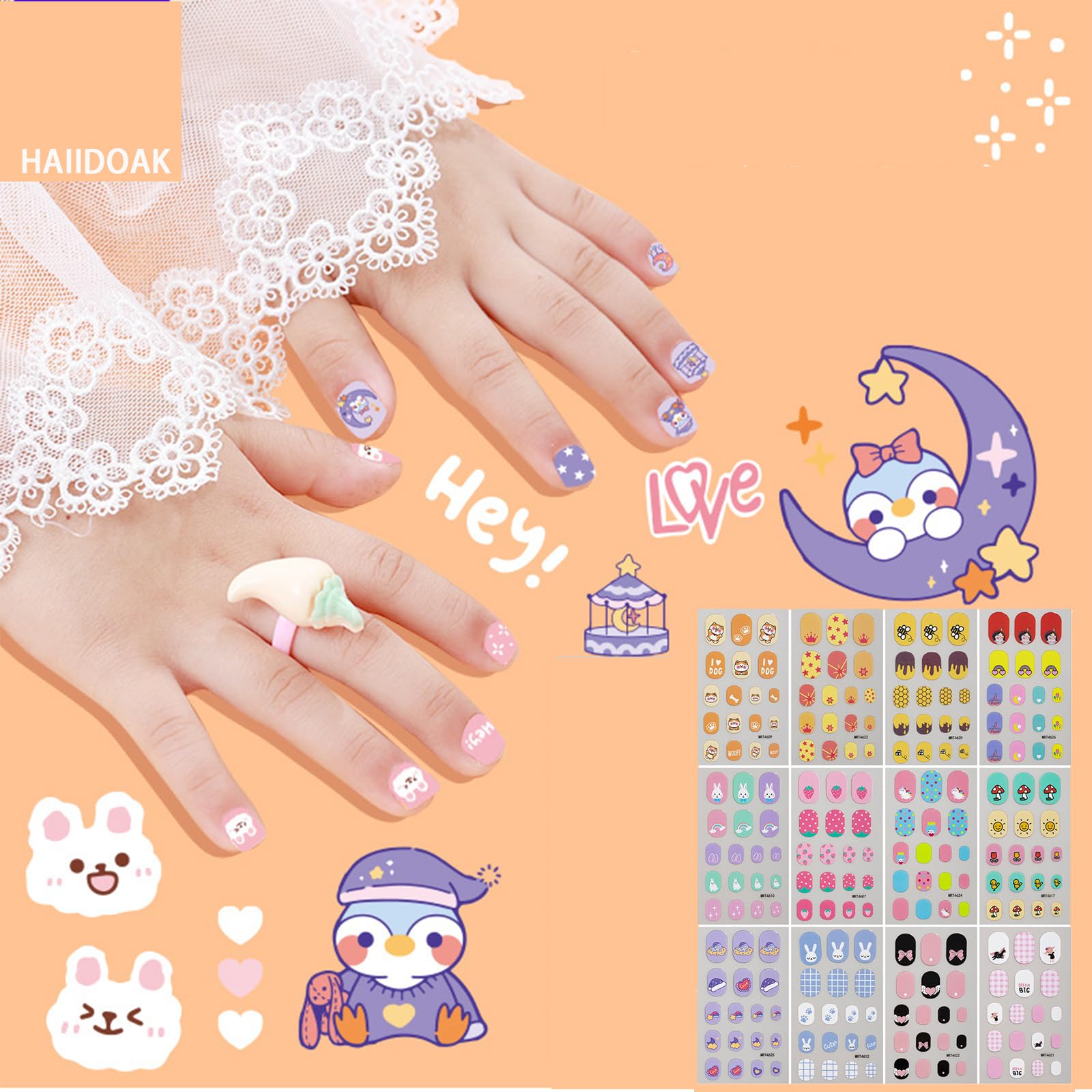 Colorful Self-Adhesive Nail Stickers for Kids & Girls - Fun Nail Art Wraps for Parties, Playdates & Special Occasions