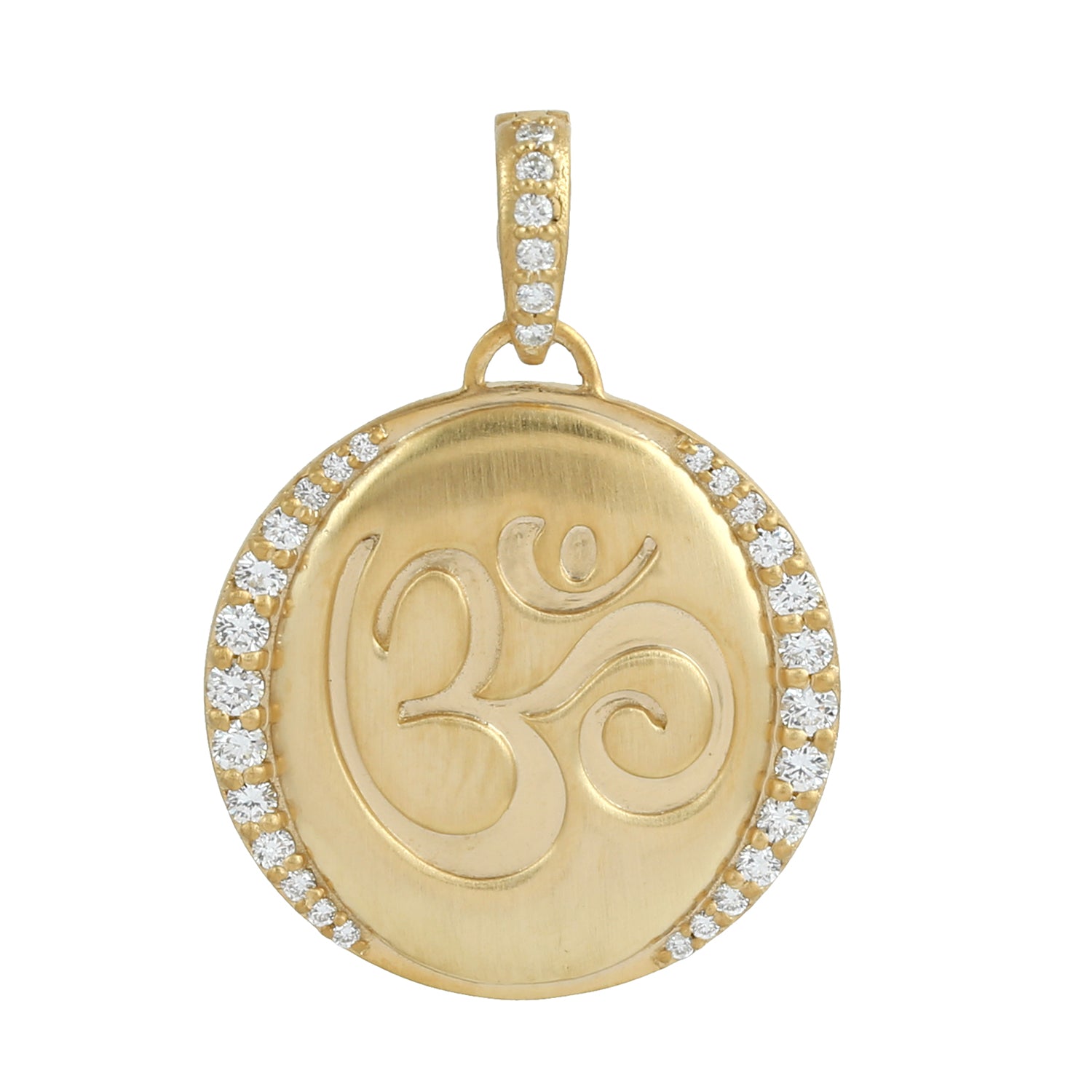 14K Solid Yellow Gold Pave Diamond OM Religious Pendant Necklace - Spiritual Jewelry for Meditation, Yoga & Meaningful Gifts