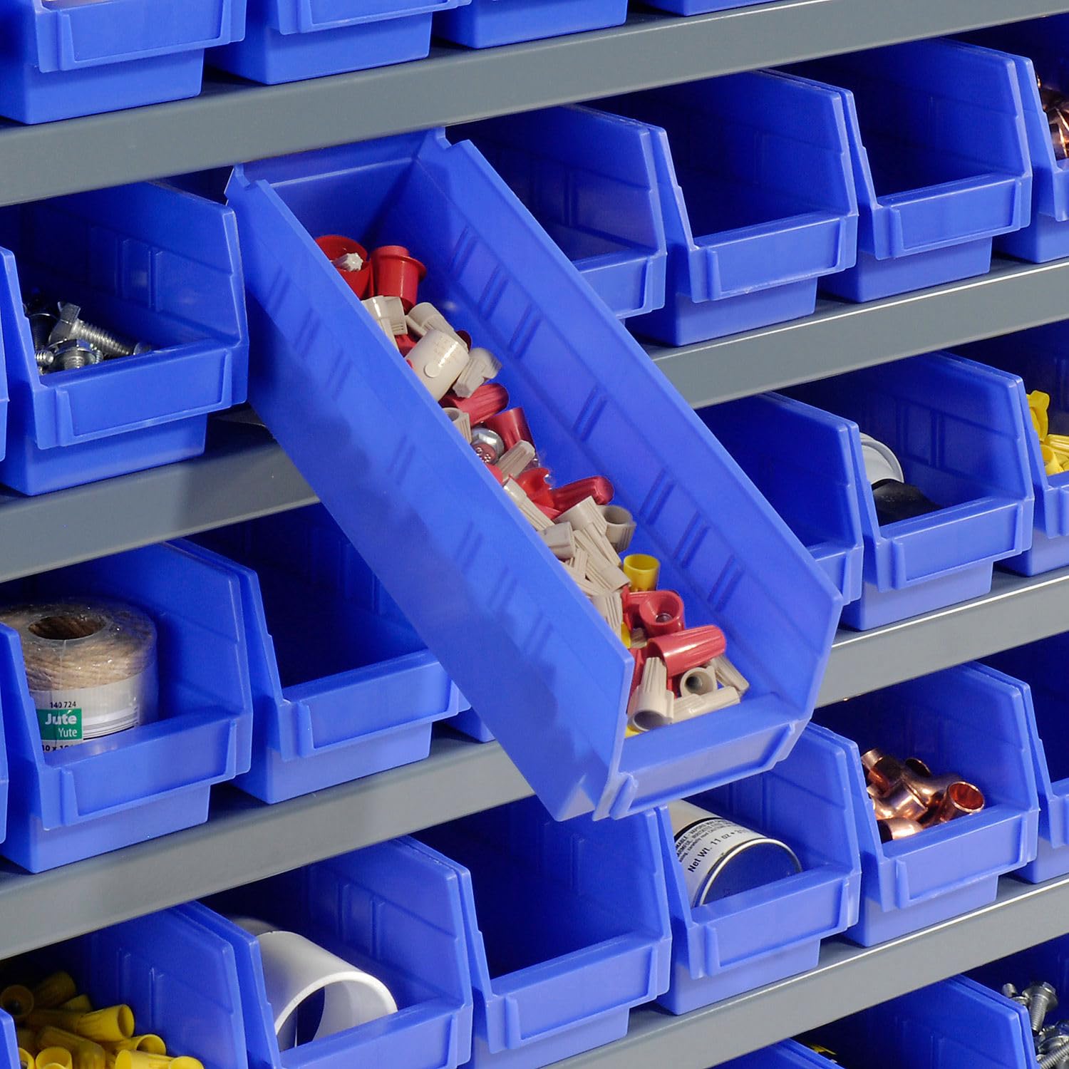 Global Industrial 7-Tier Steel Shelving Unit with 48 Plastic Storage Bins (4
